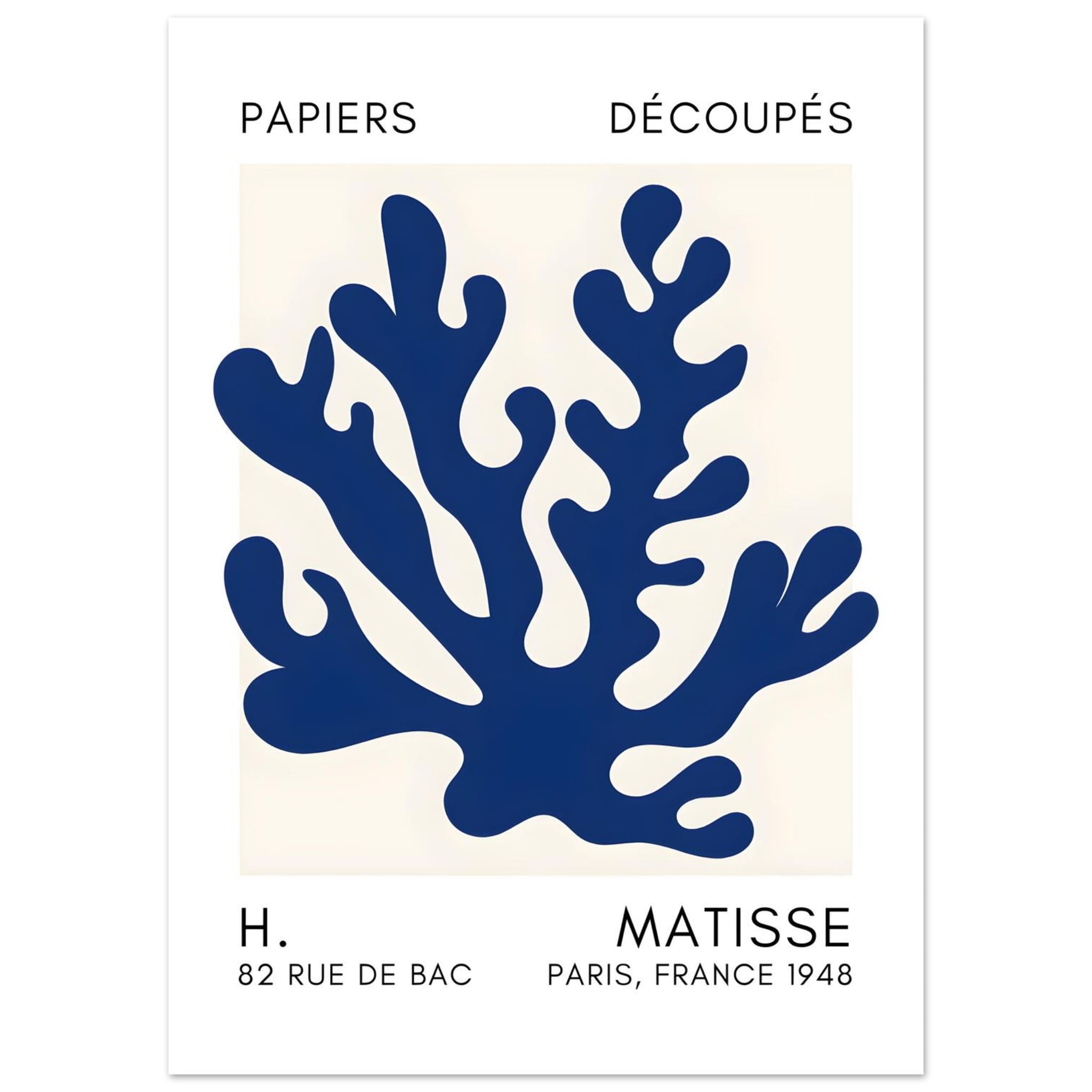 Artfulprints Poster Matisse – Saltflower shapes navy blue II  - 50x70 cm - Blauw