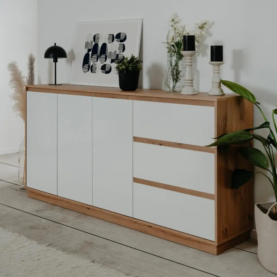 CALICOSY - Dressoir met 3 deuren PHOENIX - Wit - 88x178x40 cm