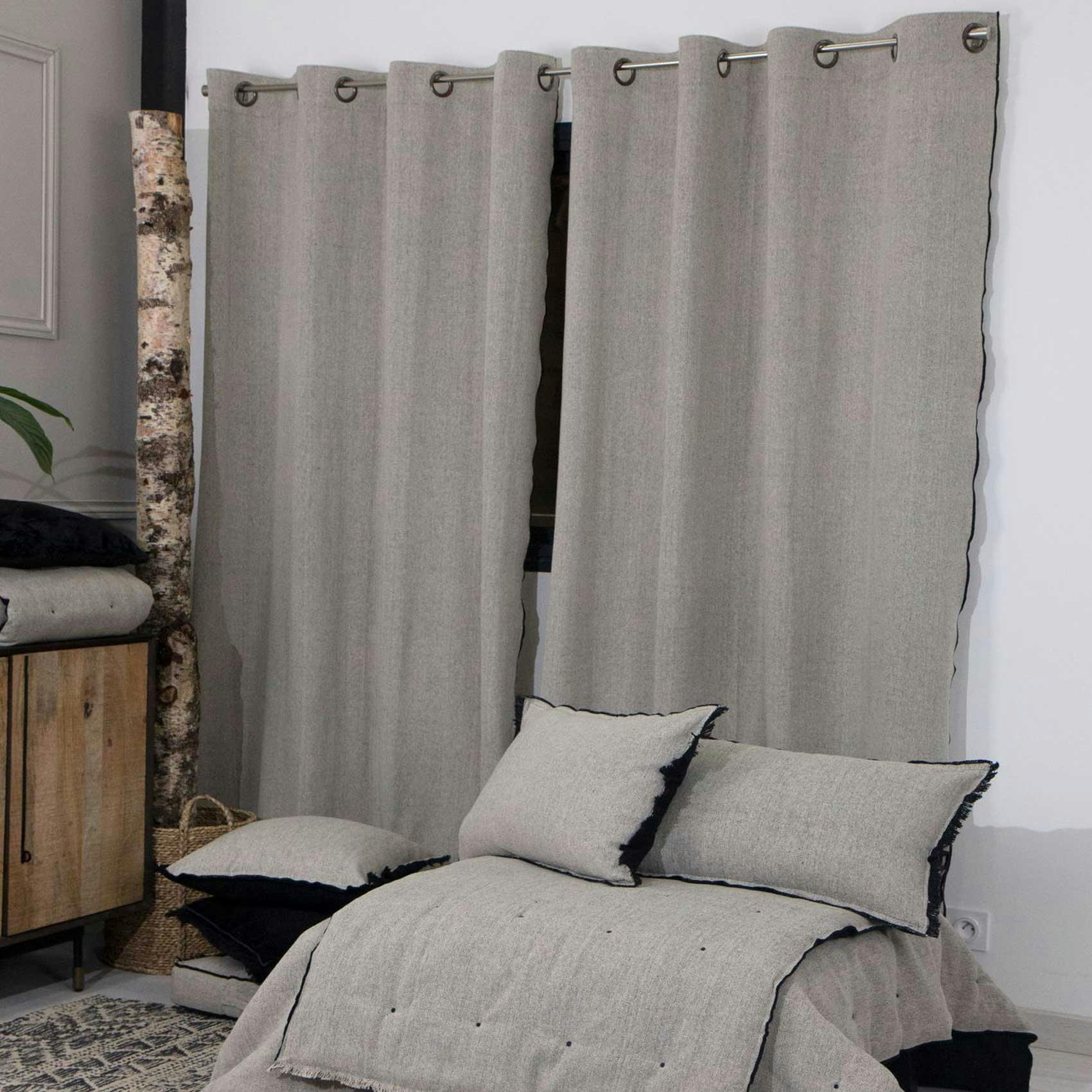 - Rideau tamisant aux surjets apparents coton noir 150x280 cm
