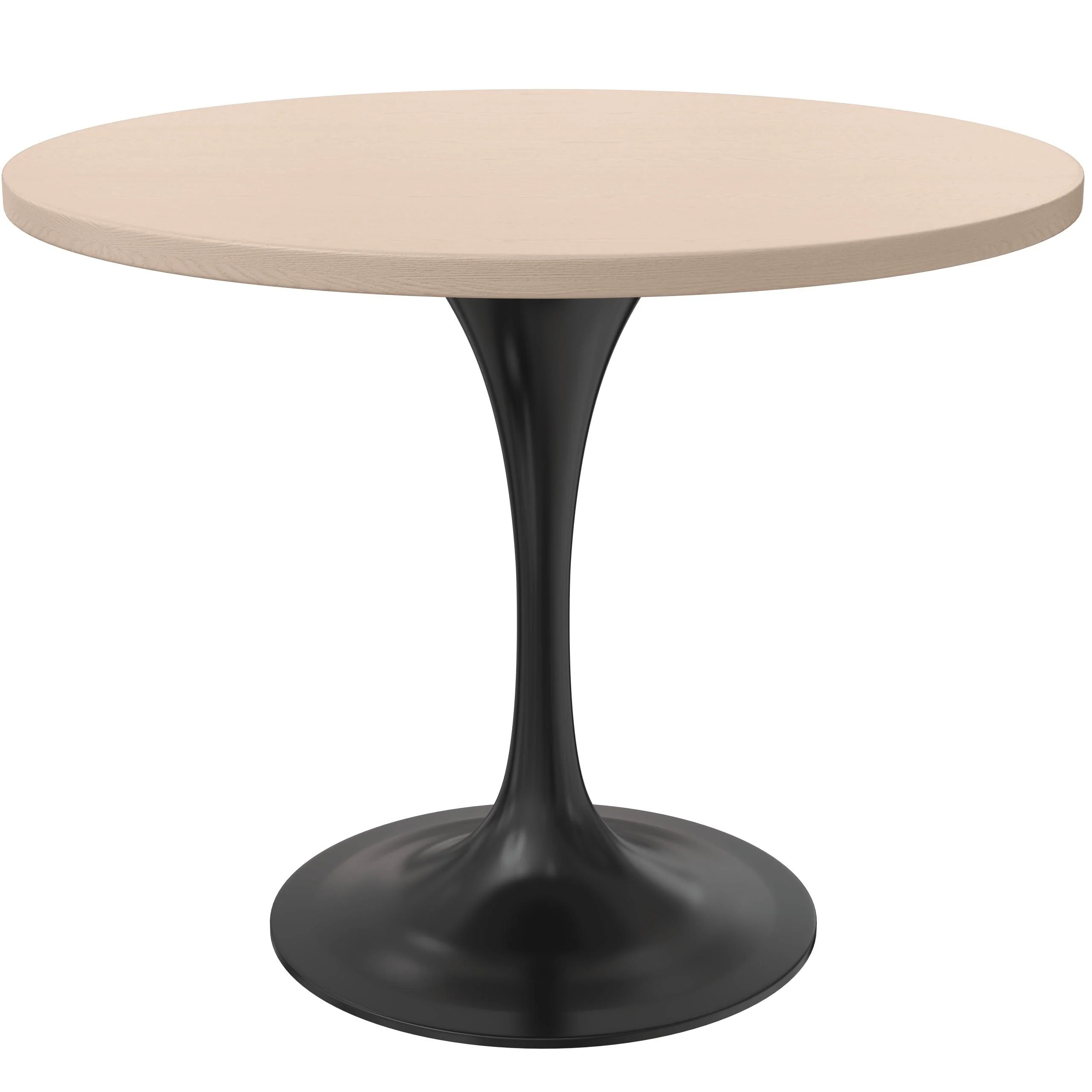 LeisureMod Verve 36 Round Dining Table with MDF Wood TableTop and Black Steel Base for Kitchen & Dining Room