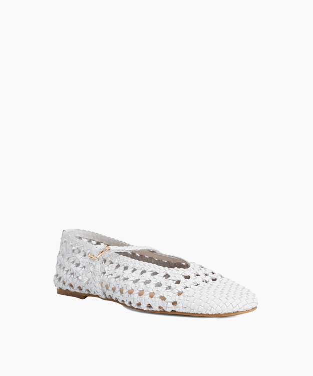 Hazella White - Woven Leather Mary Jane Flat Shoes