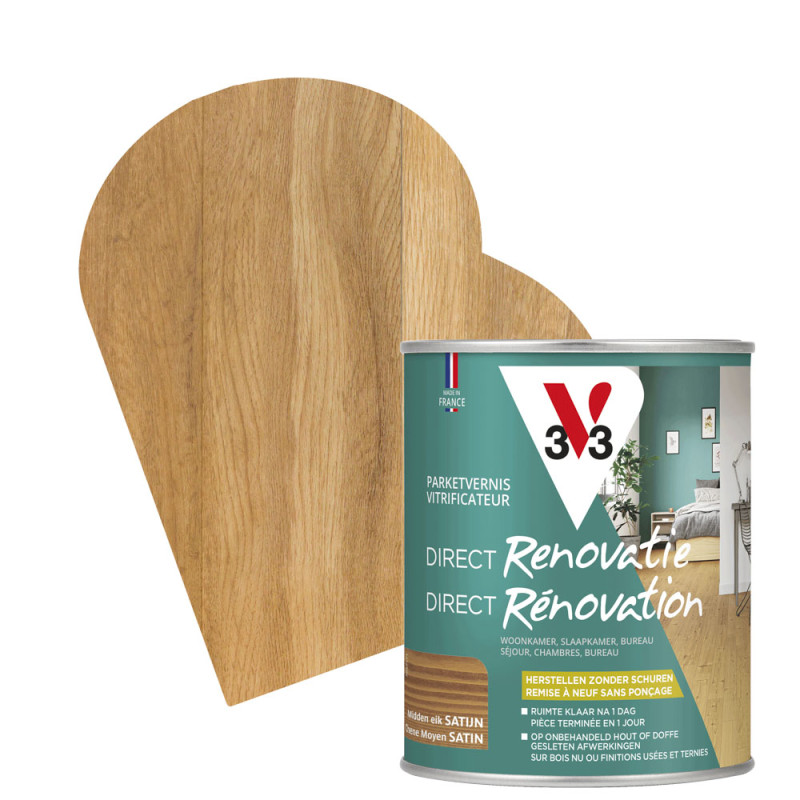 Vitrificateur pour parquet Direct Rénovation chêne moyen satiné 0,75 L V33
