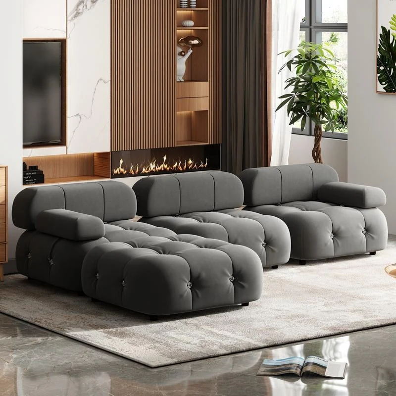 Mixoy Rivet Modular Sofa with Ottoman,Stylish Velvet Large Sectional Couch,3 Seat Free Combination Sofa