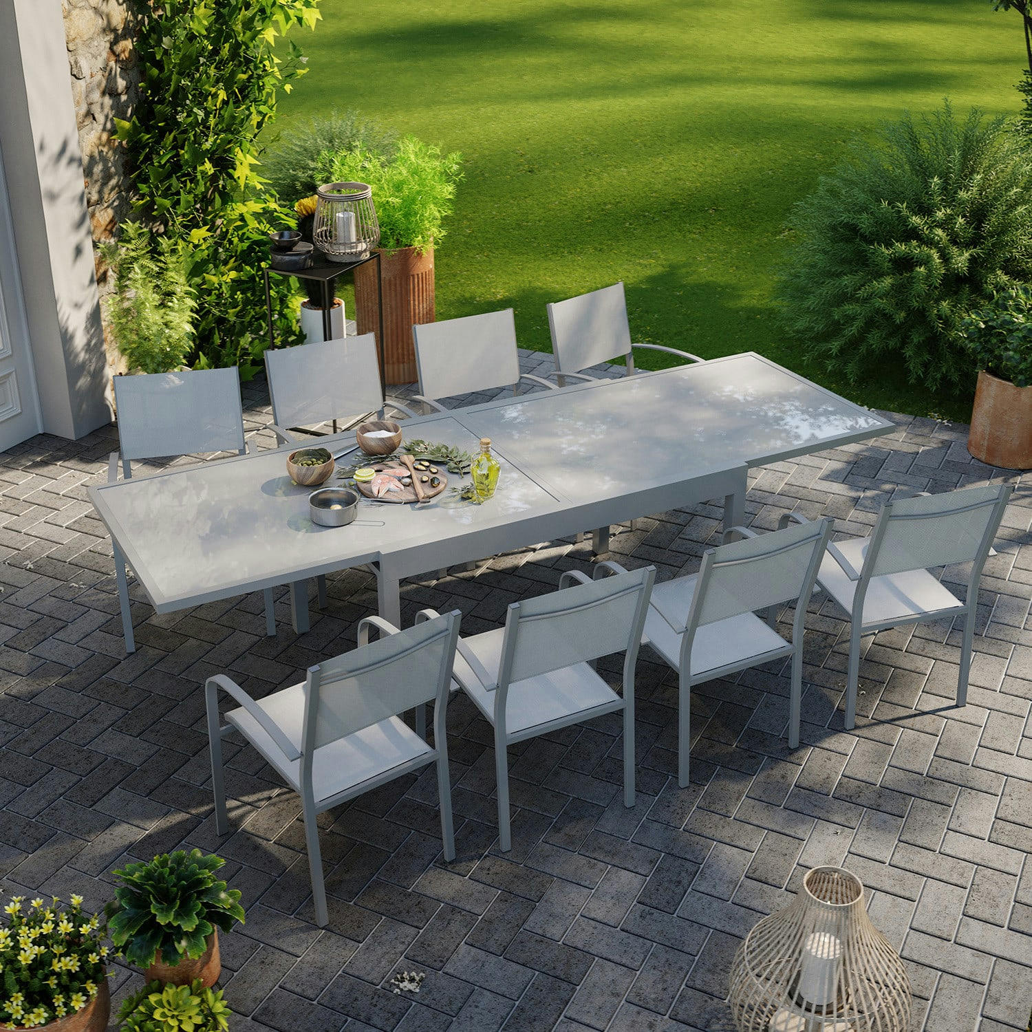 LIO 8 - Table de jardin 8 personnes en aluminium gris
