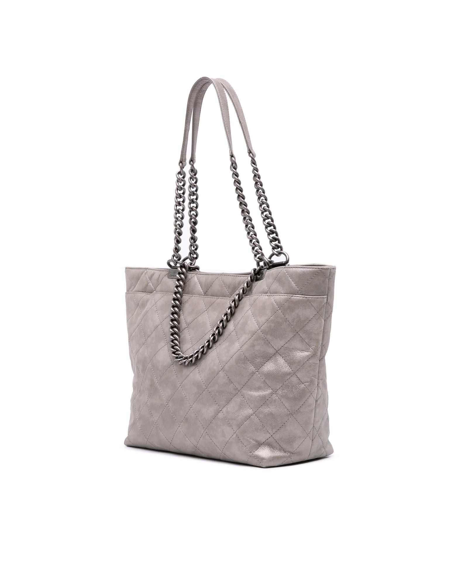 Chanel Preloved Quilted Chain Tote Bag Wo - Gray