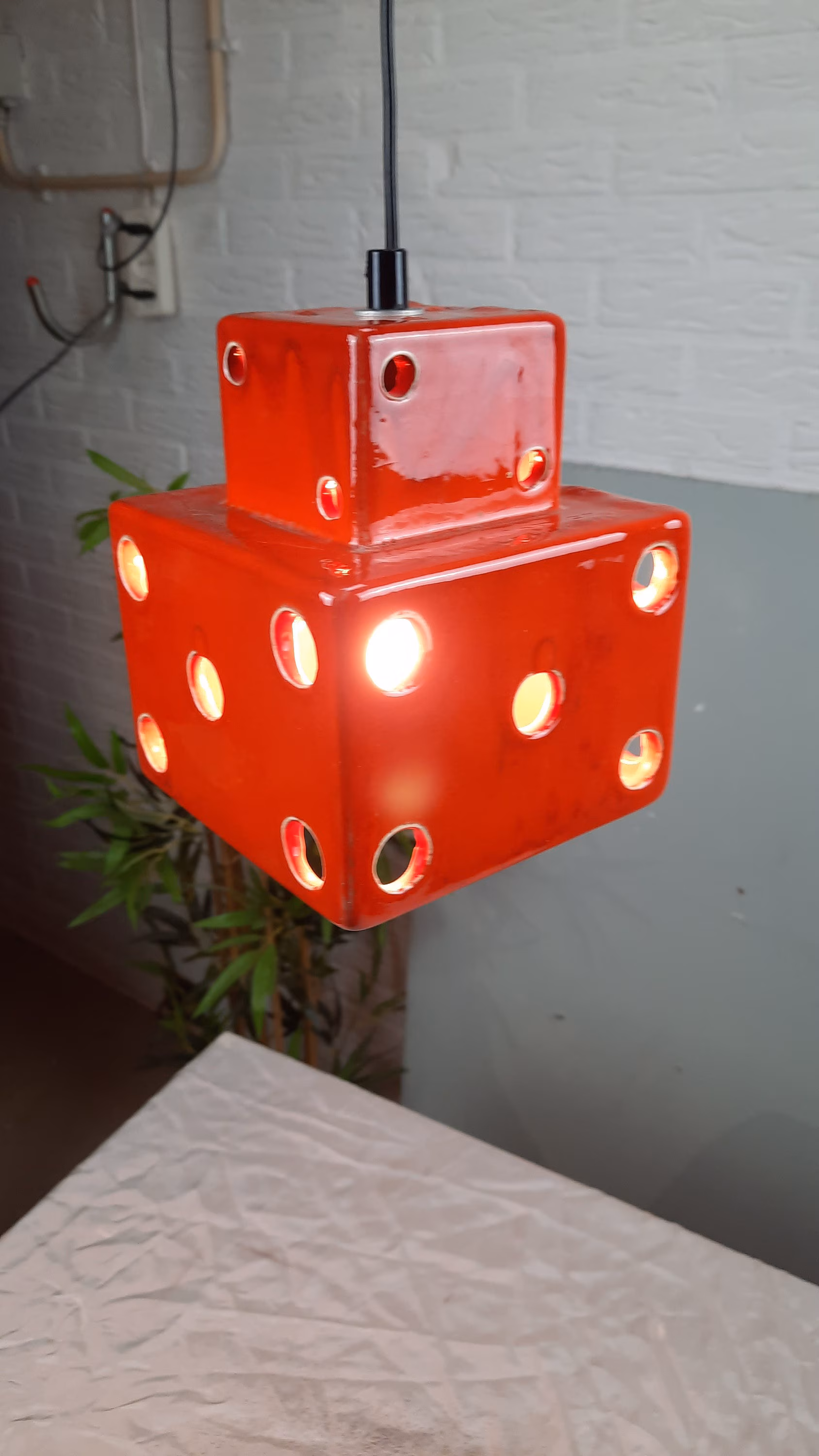 Vintage Ceramic Cube Hanging Lamp '70s retro