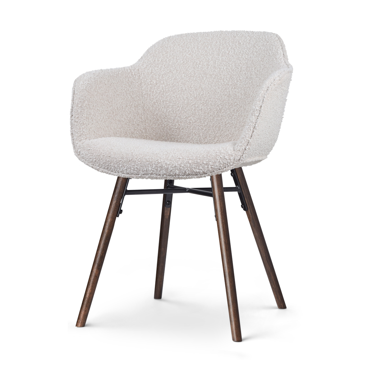 Nolon Nena-Mare Eetkamerstoel Bouclé Beige - Armleuning - Walnoot Poten