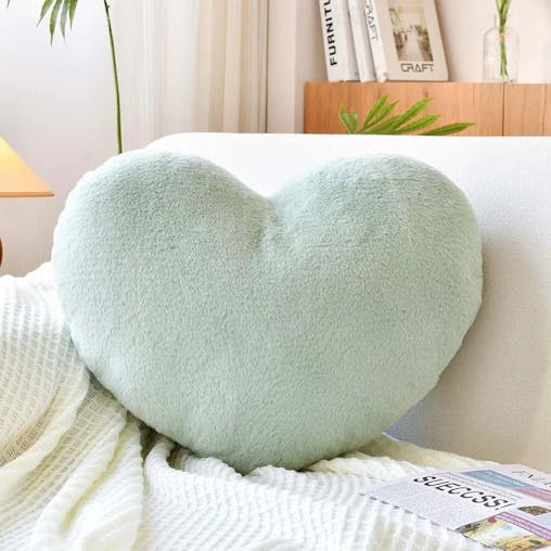 NNEOBA Heart Shaped Faux Bunny Fur Pillow (Grey)