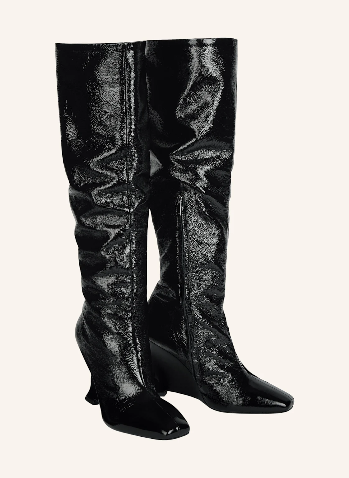 BALMAIN Stiefel Wedge aus geknittertem Lackleder