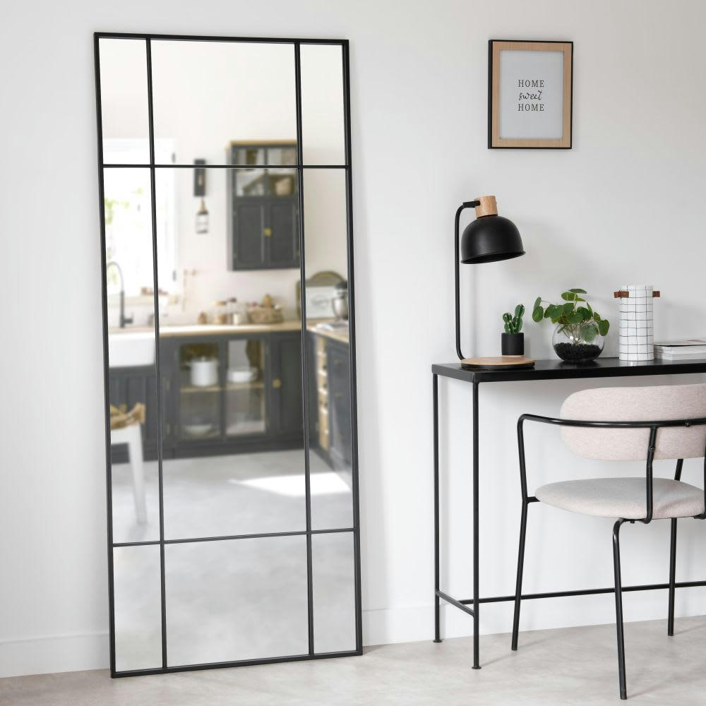 OKLAHOMA - Grand miroir fenêtre rectangulaire en métal noir 70x170