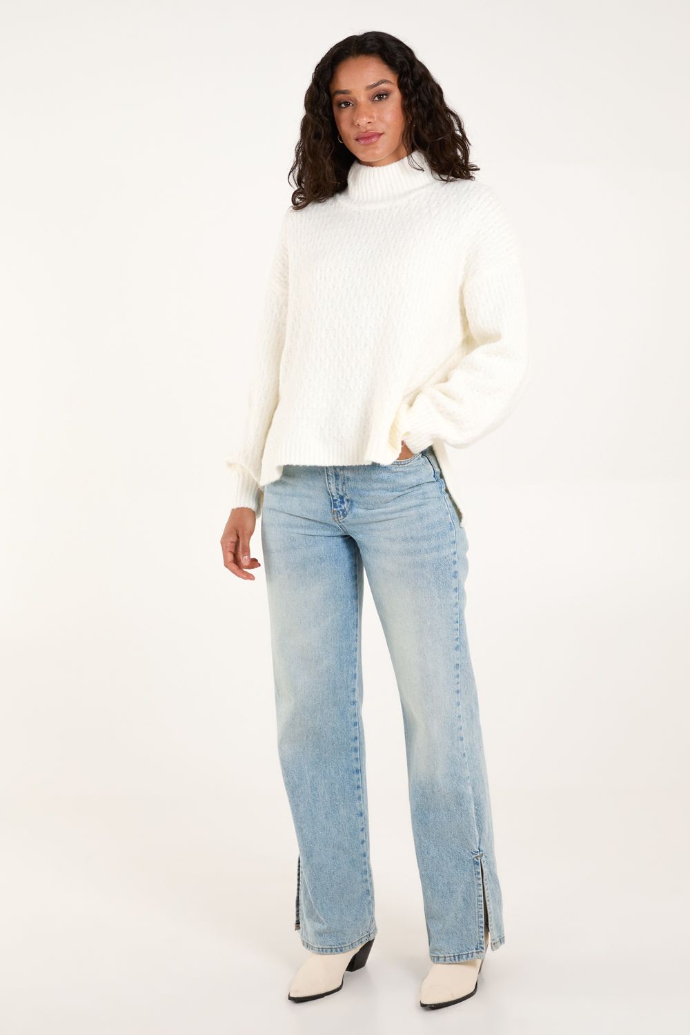 Blue Vanilla Textured High Neck Jumper