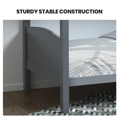 NNEMB Bunk Bed Frame-Solid Pine 2-in-1 Modular Design Convert to 2 Single Beds-Grey