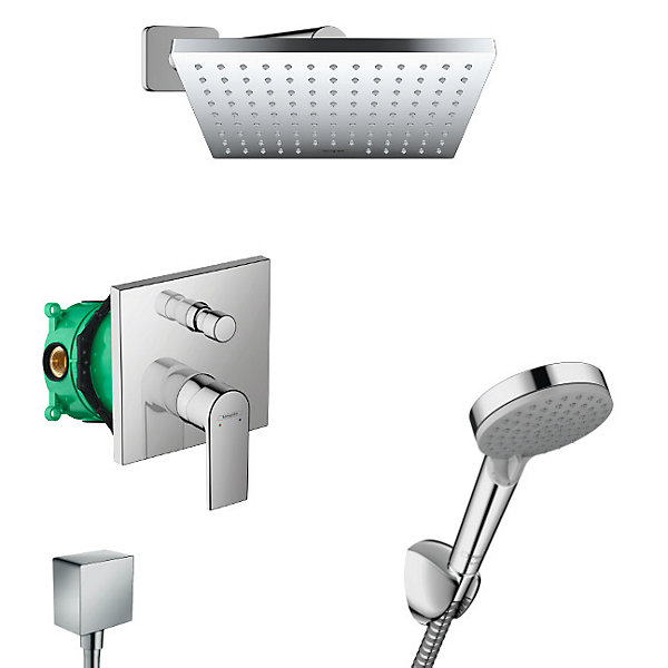 Hansgrohe Vernis Shape Set de douche encastré tout en 1 avec douche de tête 23cm   Douchette 2 jets, Chrome (VernisShape-1-SP)