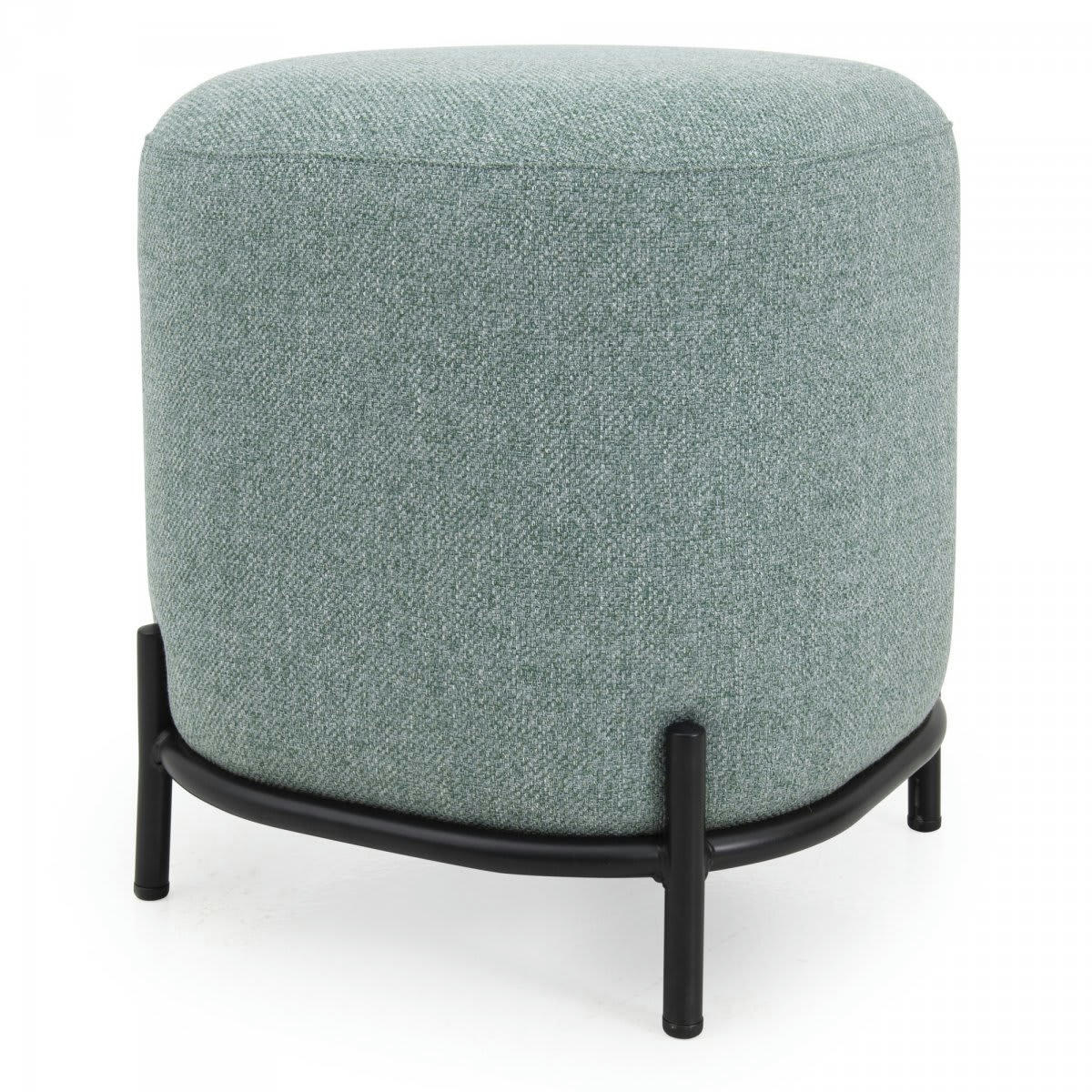 FOLIO - Pouf rond en tissu pieds métal bleu artic