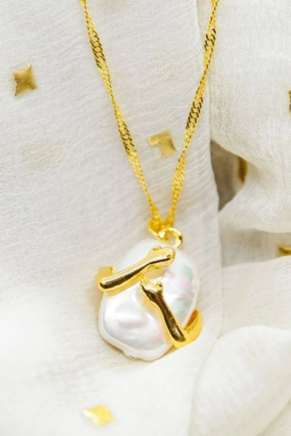 The Colourful Aura Two Hands Hugging White Stone Resin Large Square Couple Pendant Necklace