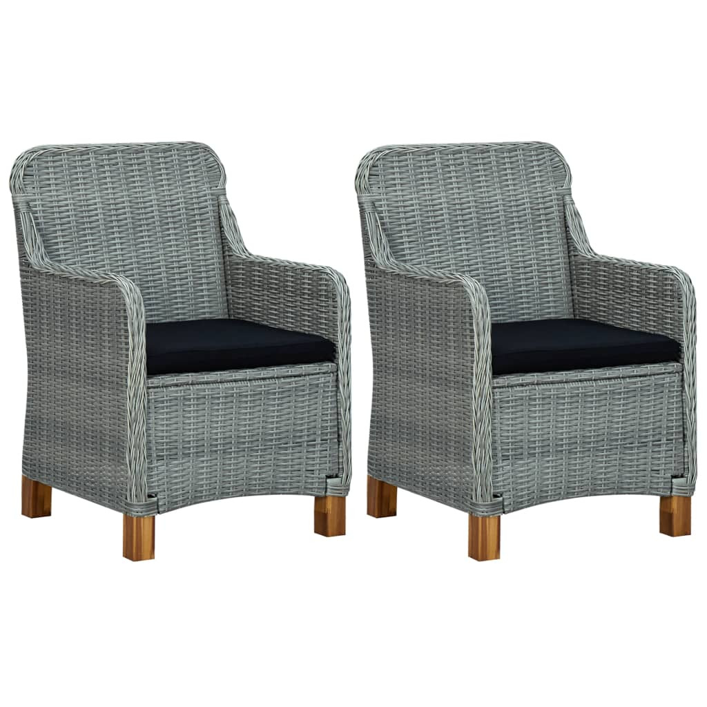 2x Krzesło Ogrodowe z Poduszką Fotel Ogrodowy Szary Rattan