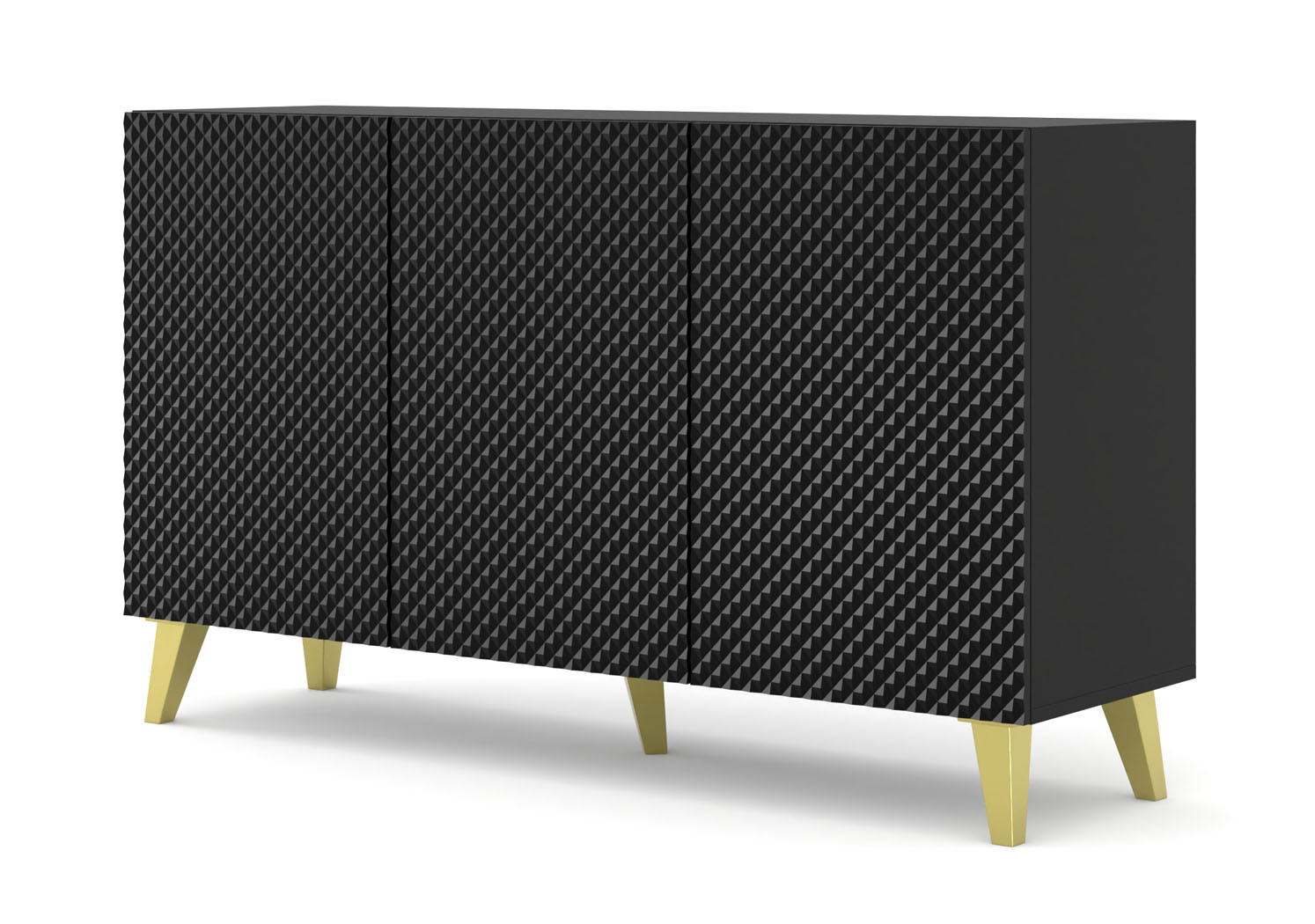 Komoda Ravenna C 150 cm 3D frez czarny połysk   nogi złote FPZL