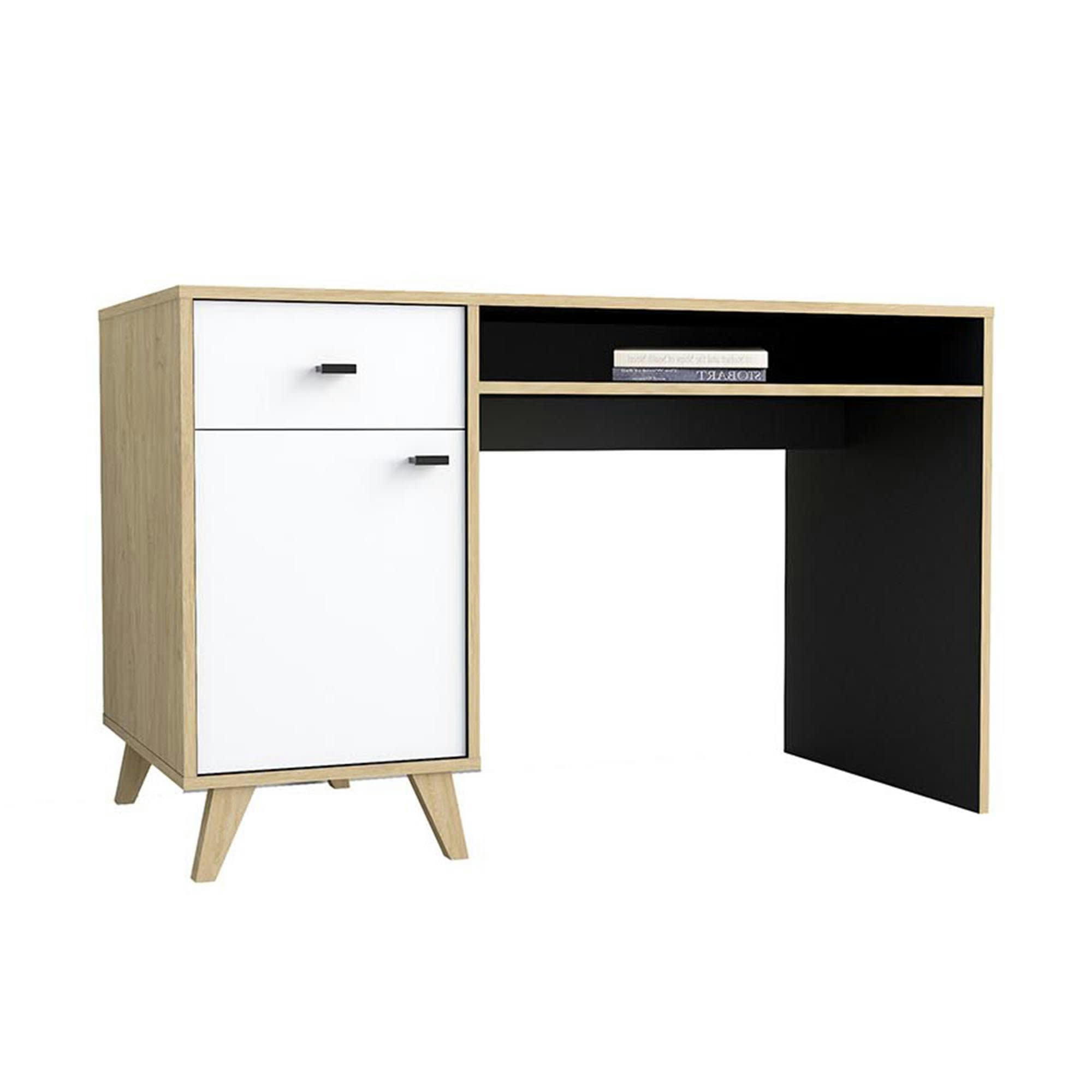 LEIRA - Bureau avec tiroir et placard en bois
