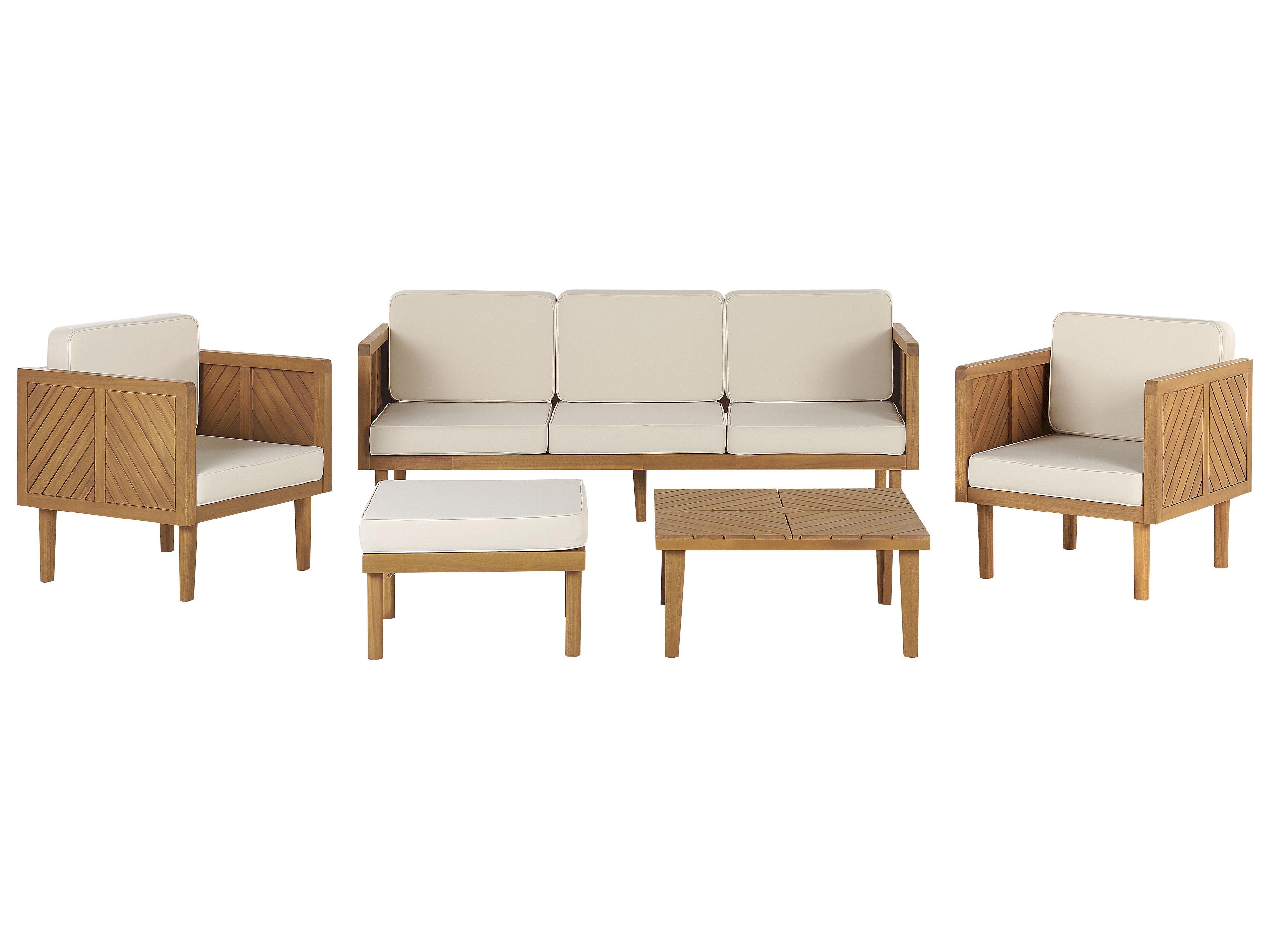 Garden Lounge Set with Table and Ottoman 5 Seater BARATTI Acacia Wood Brown