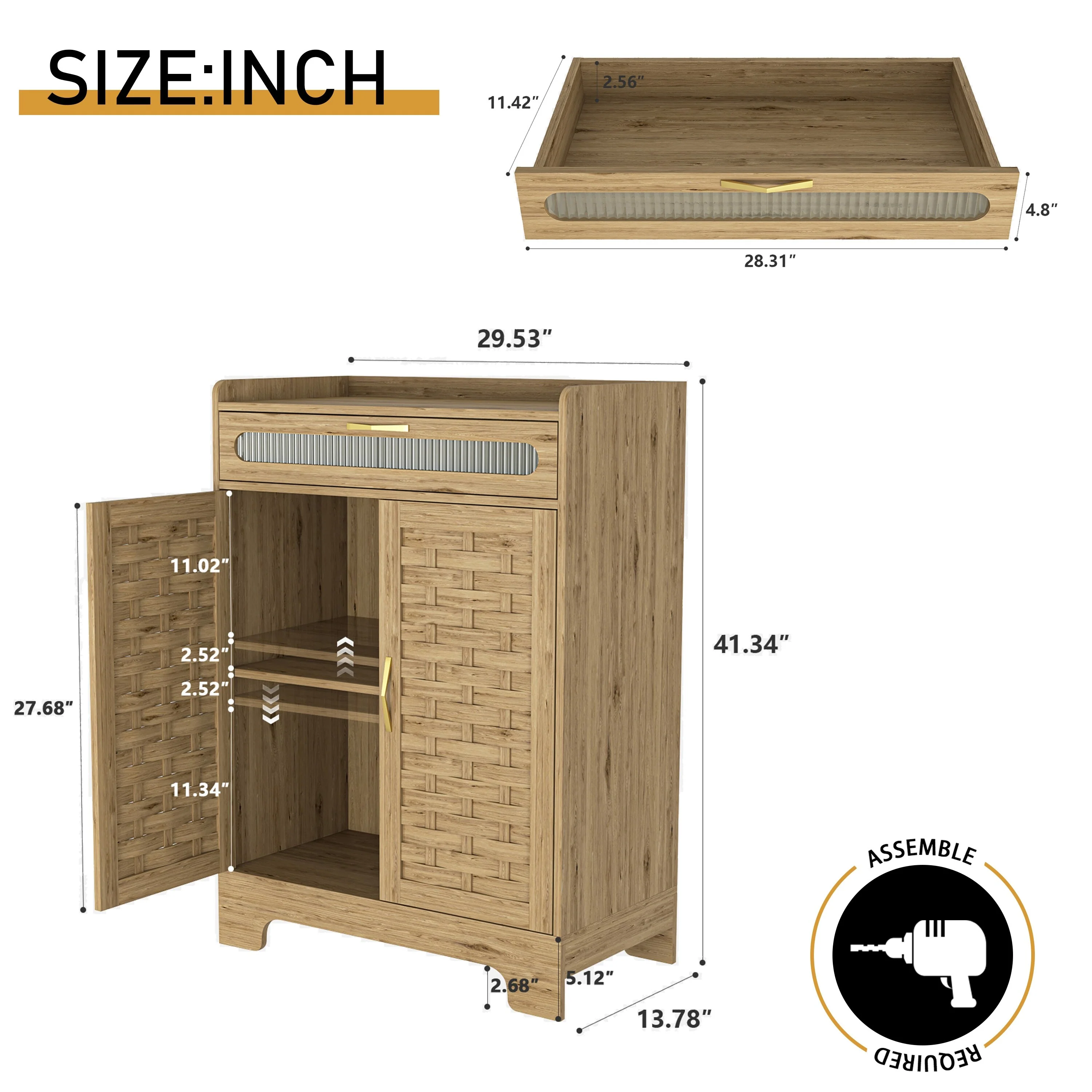 30 Inch Coffee Bar Cabinet, Modern Farmhouse Buffet Sideboard with Drawer and Adjustable Shelf, Two Cabinet Doors