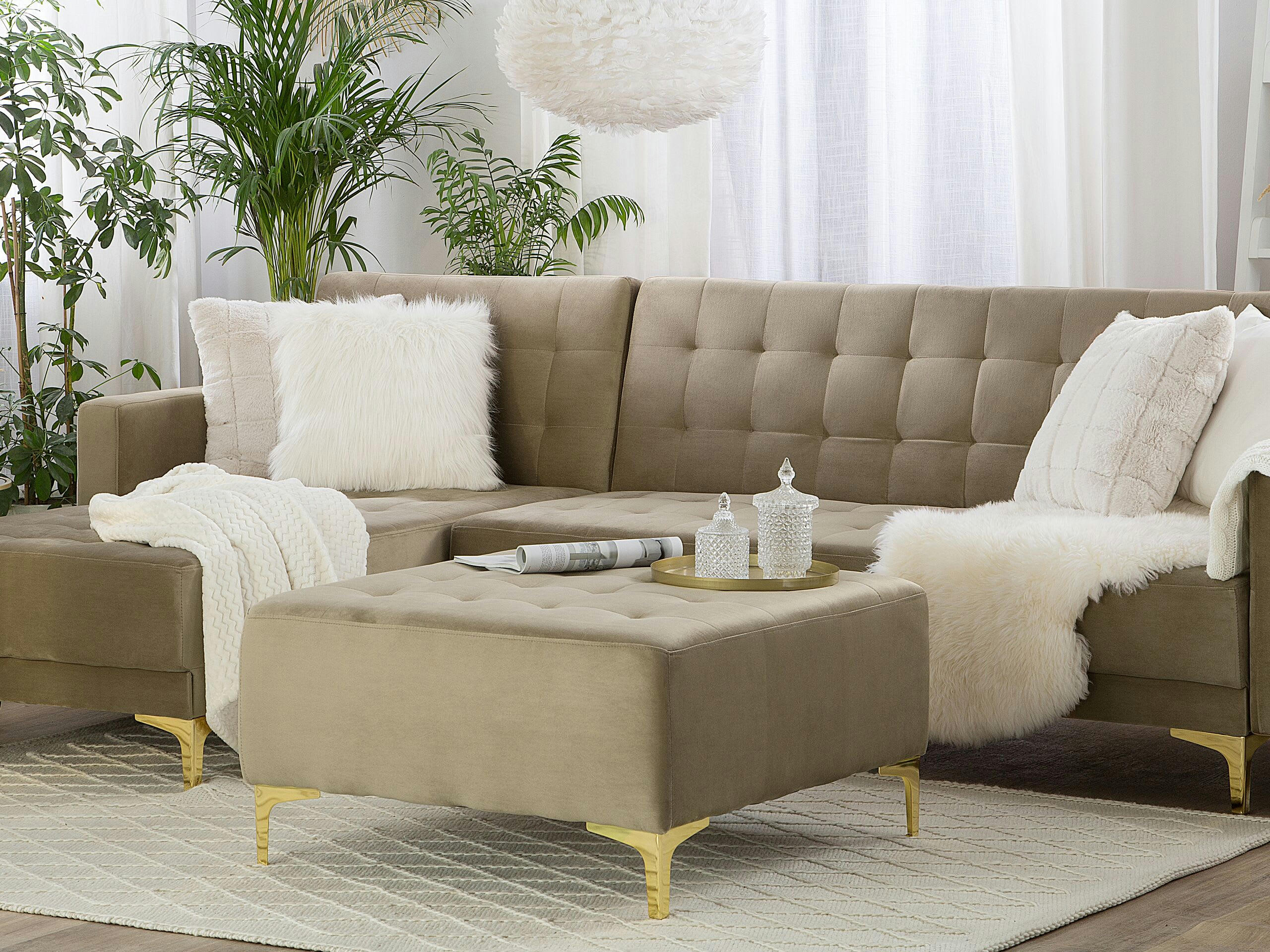 ABERDEEN - Ottoman en velours beige clair