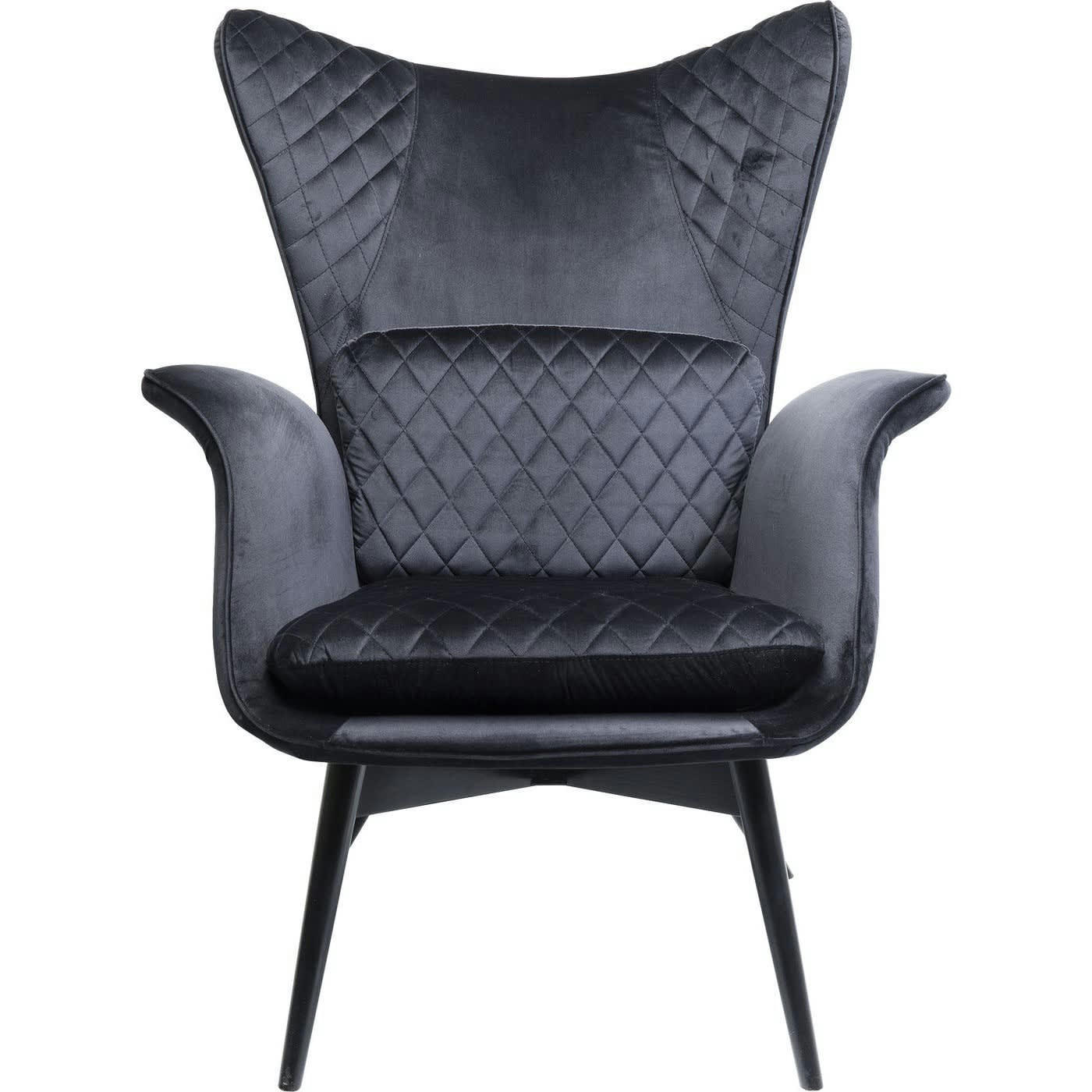 TUDOR - Fauteuil en velours noir et hêtre laqué