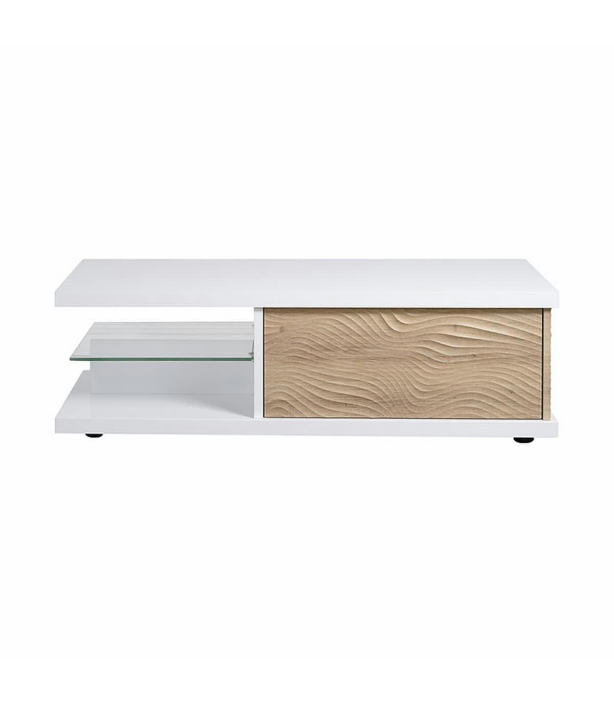 KARMA - Table basse 1 Tiroir large - Blanc et effet Bois