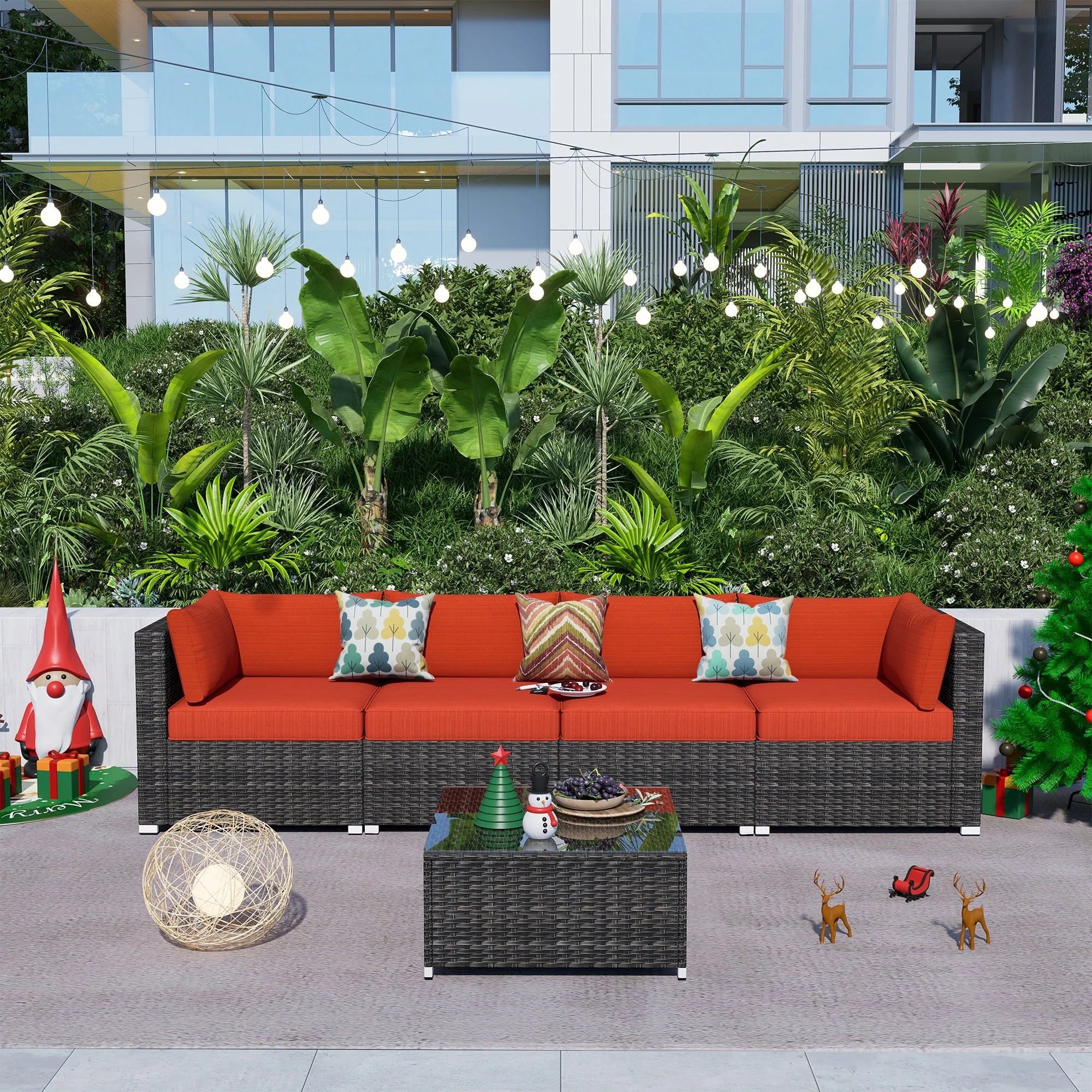 OVIOS Deep Seat Wicker 5-piece Sectional Set