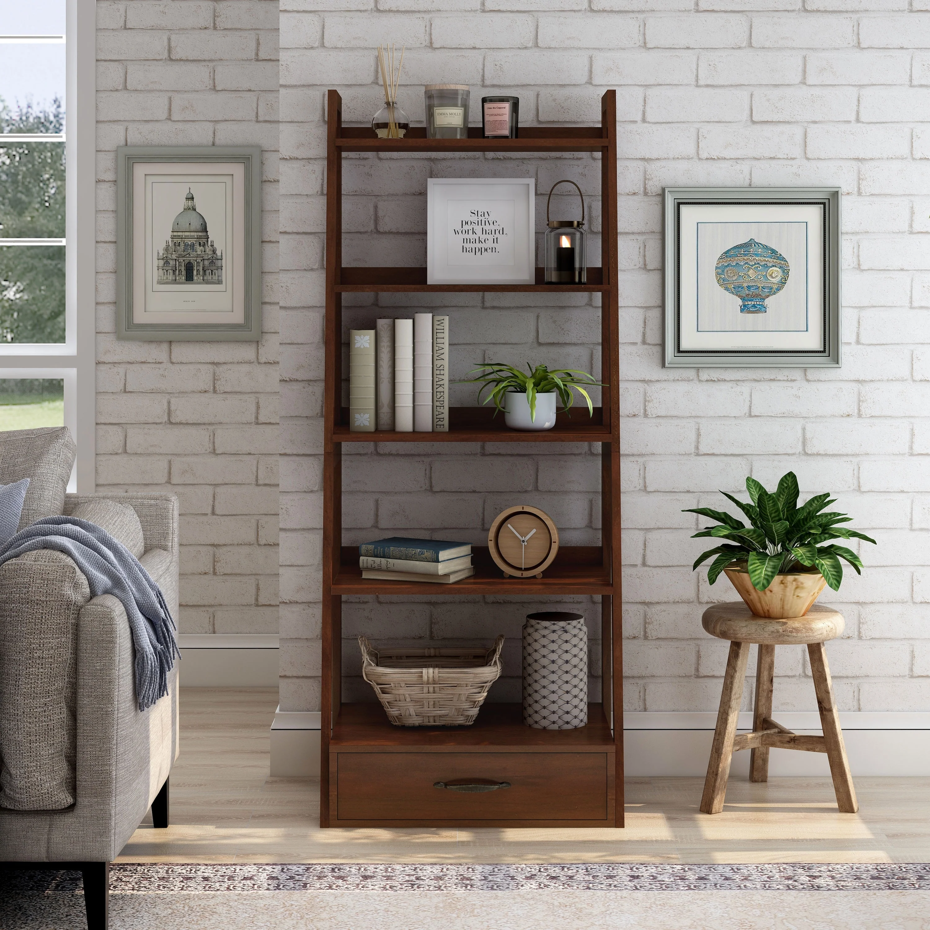 Stryi Contemporary 5-Tier Ladder Open Back Bookshelf by Copper Grove