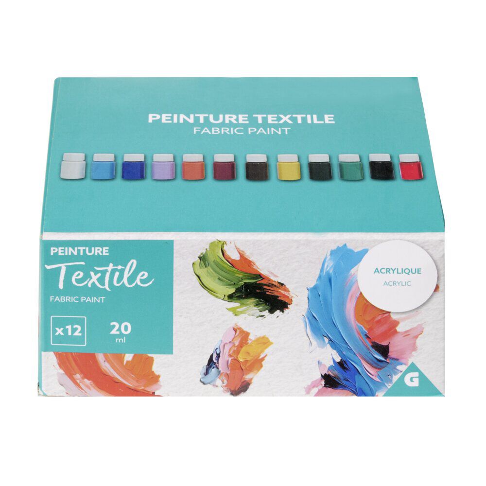 Peinture acrylique en pot pour tissu 20ml - 12 pièces