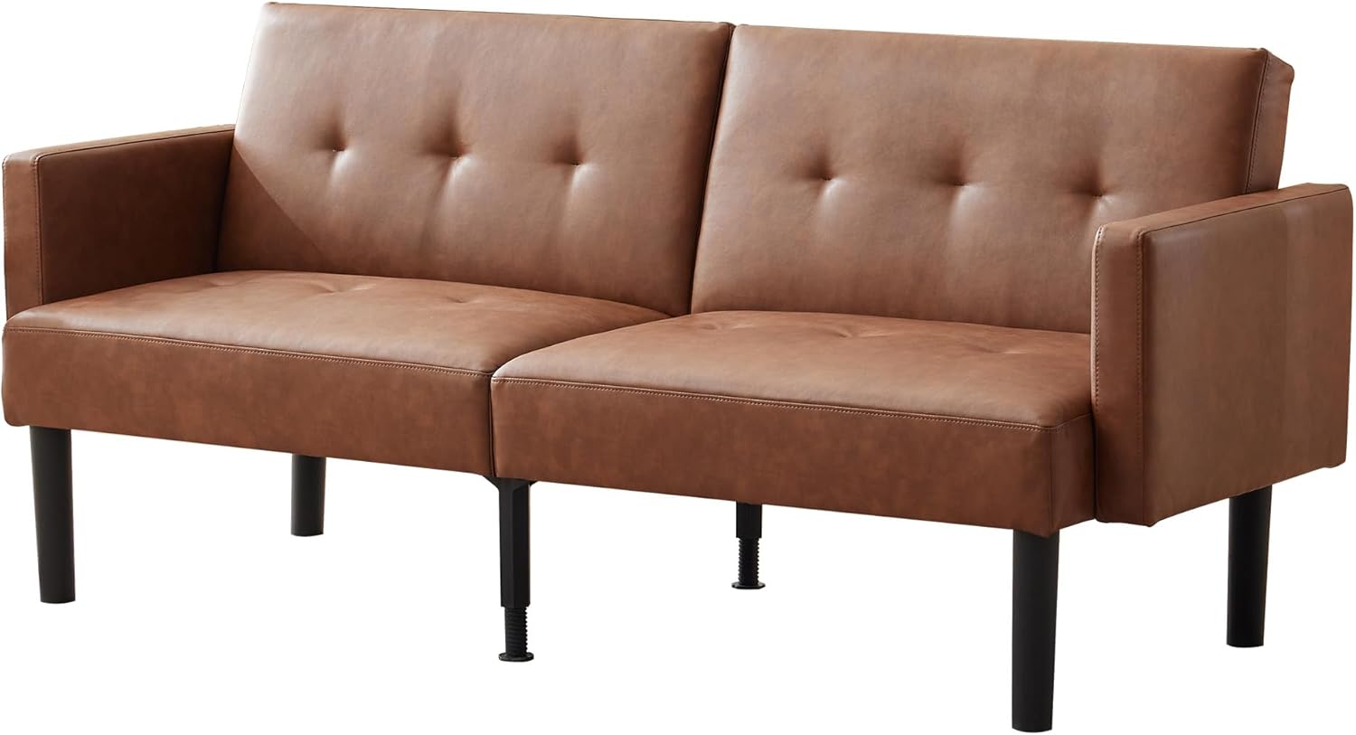 Garvee 75.5 Convertible Futon Sofa Bed, PU Leather Upholstered Futon Couch with Strong Legs, Mid Century Modern Sleeper Sofa, Comfy Loveseat for Living Room, Bedroom, Dorm, Brown