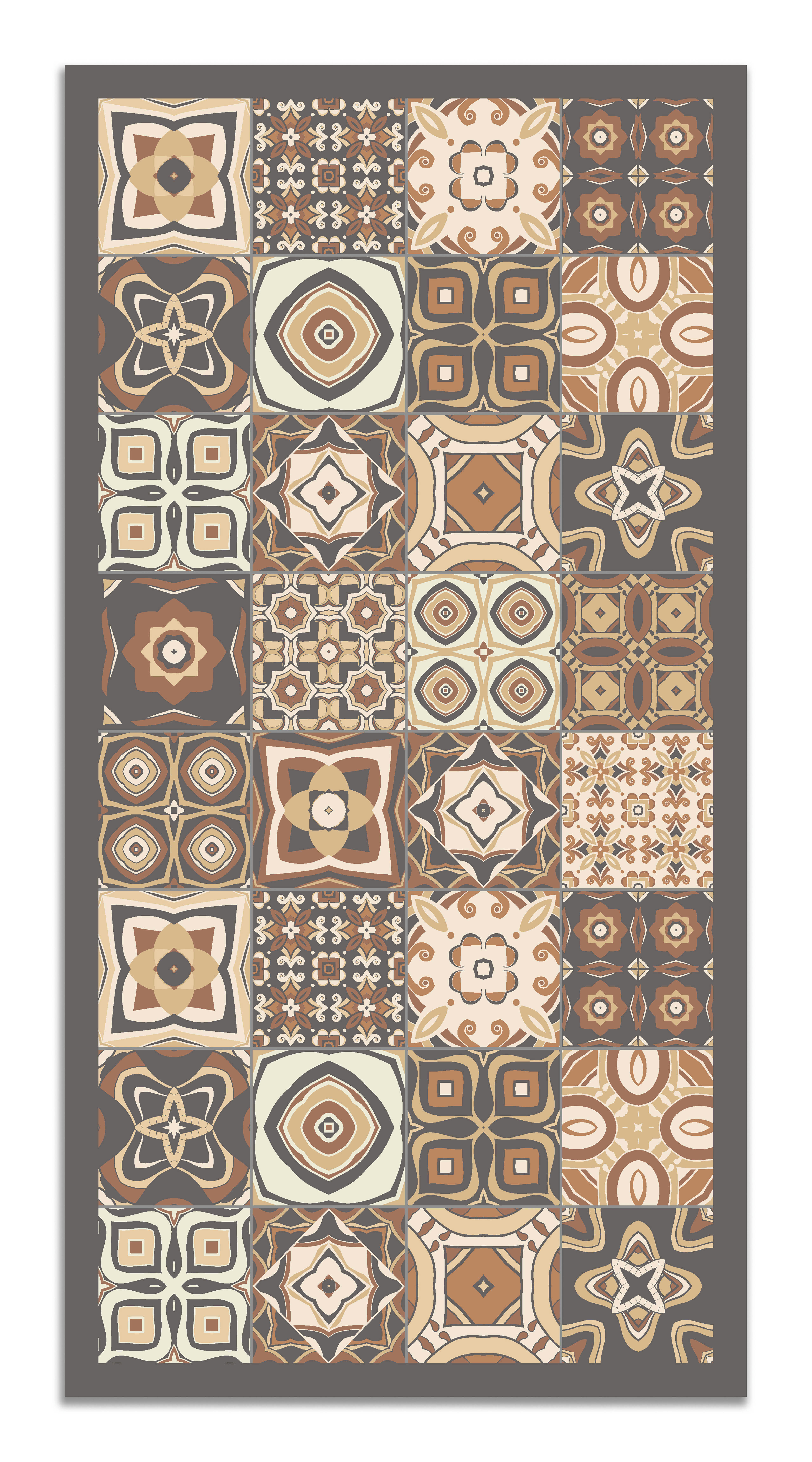 - Tapis vinyle carreaux ciments marron 80x250cm