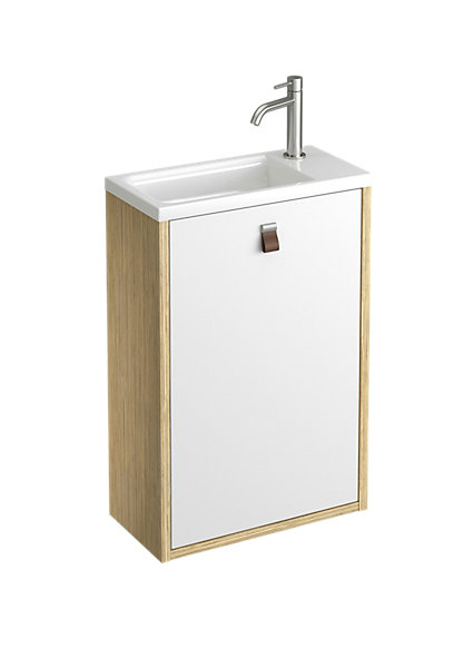 Meuble lave mains suspendu blanc mat   plan vasque l.46 x H.69 x P.23 cm, ouverture à gauche, Decotec Havana