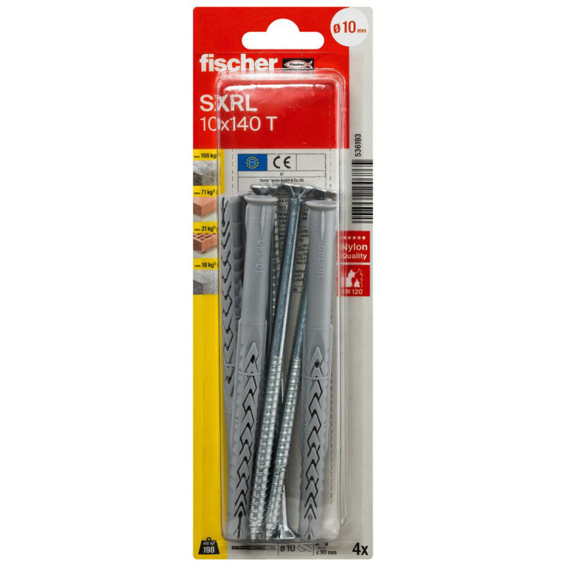 Cheville SXRL-T pour ossatures et cadres avec vis à tête fraisée Ø 10 x 140 mm 4 pièces