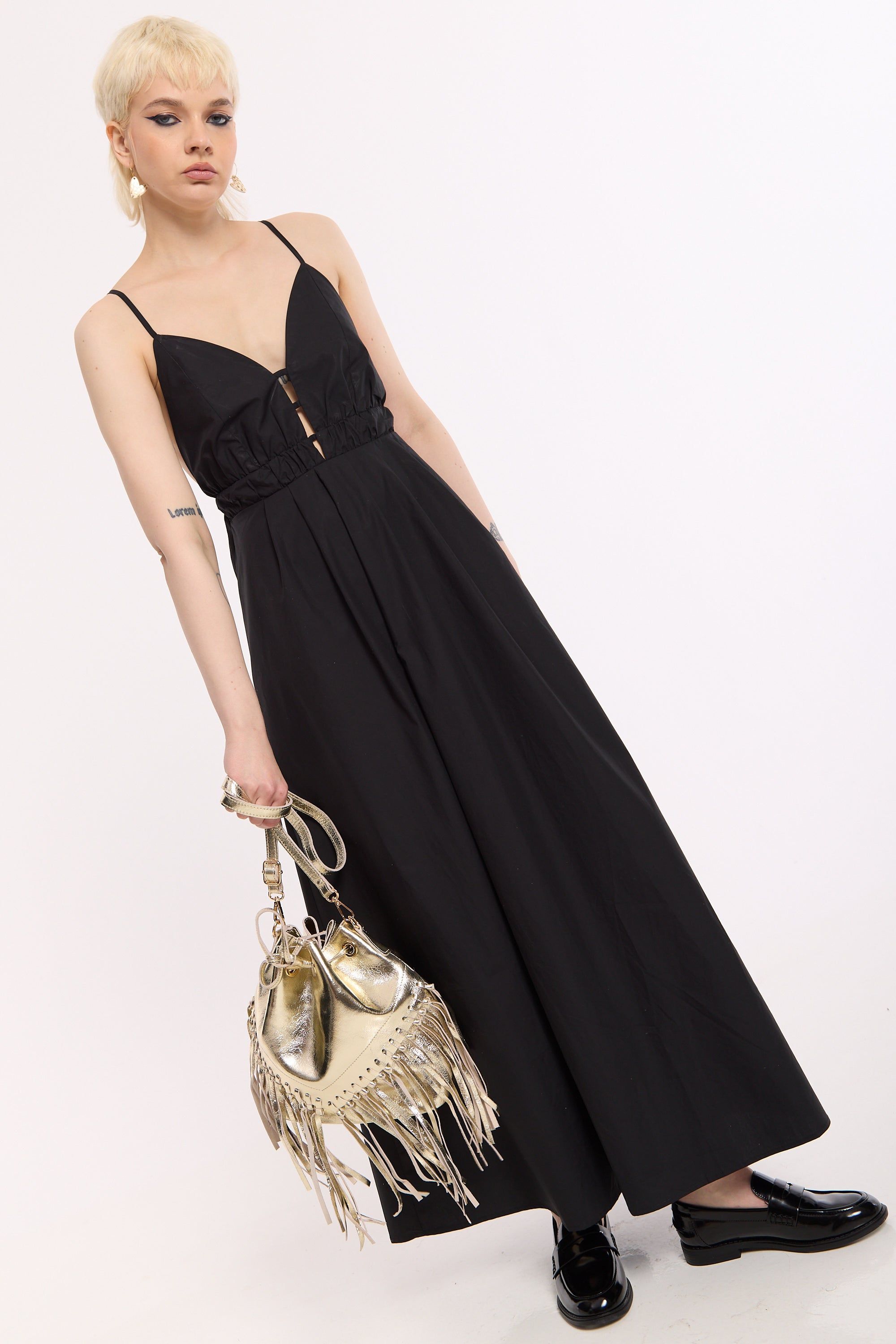 House of Holland Gold Metallic Fringe Bucket Bag