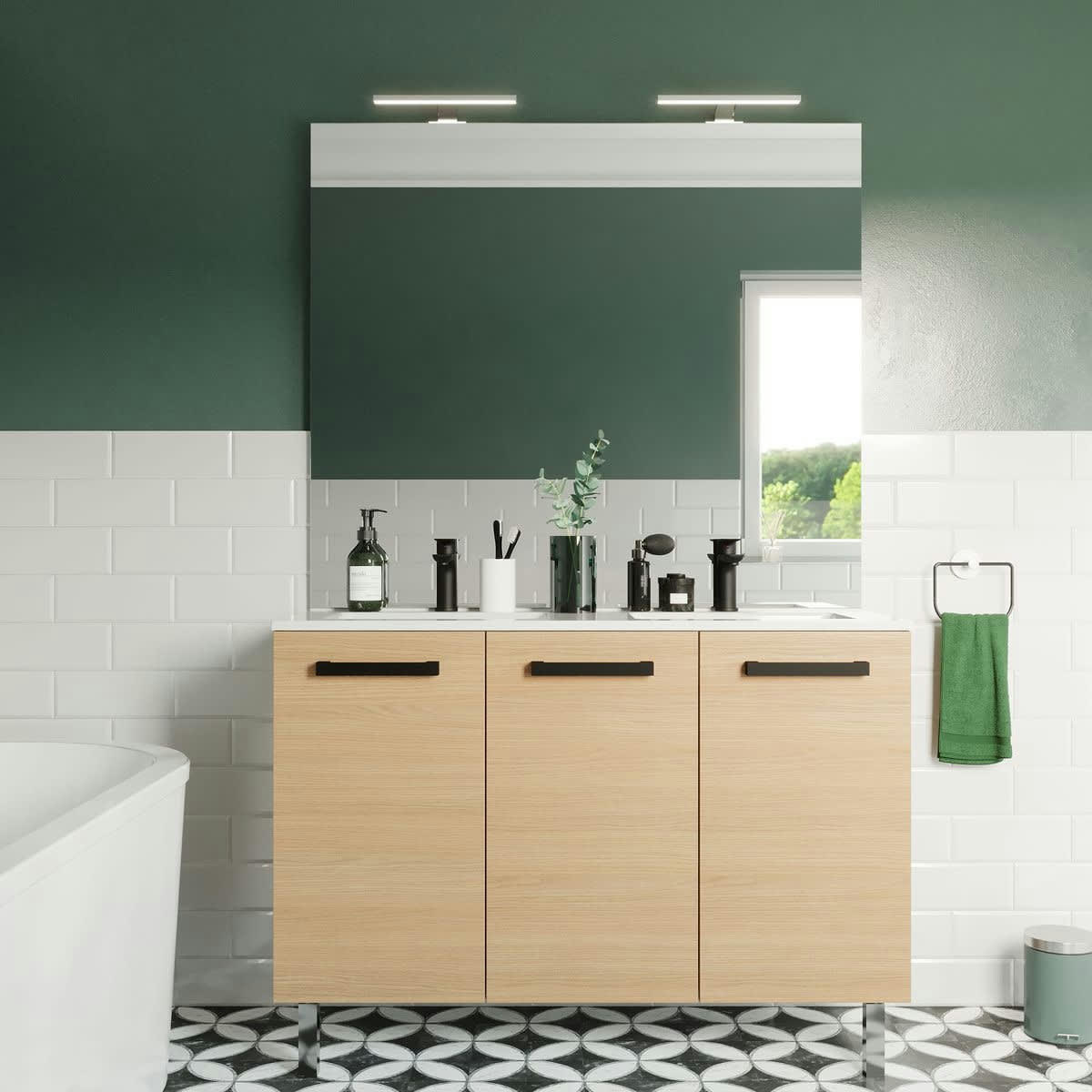 CHELSEA - Meuble salle de bain double vasque 120cm 3 portes Chêne