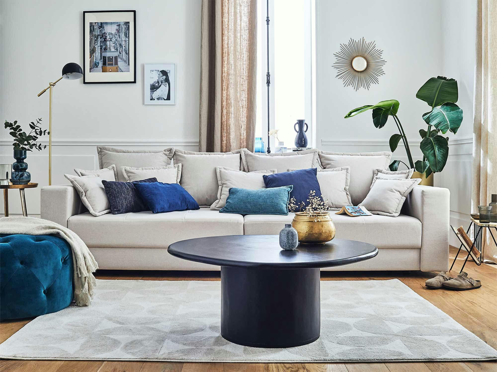 LYS - Canapé droit 4 places en tissu beige