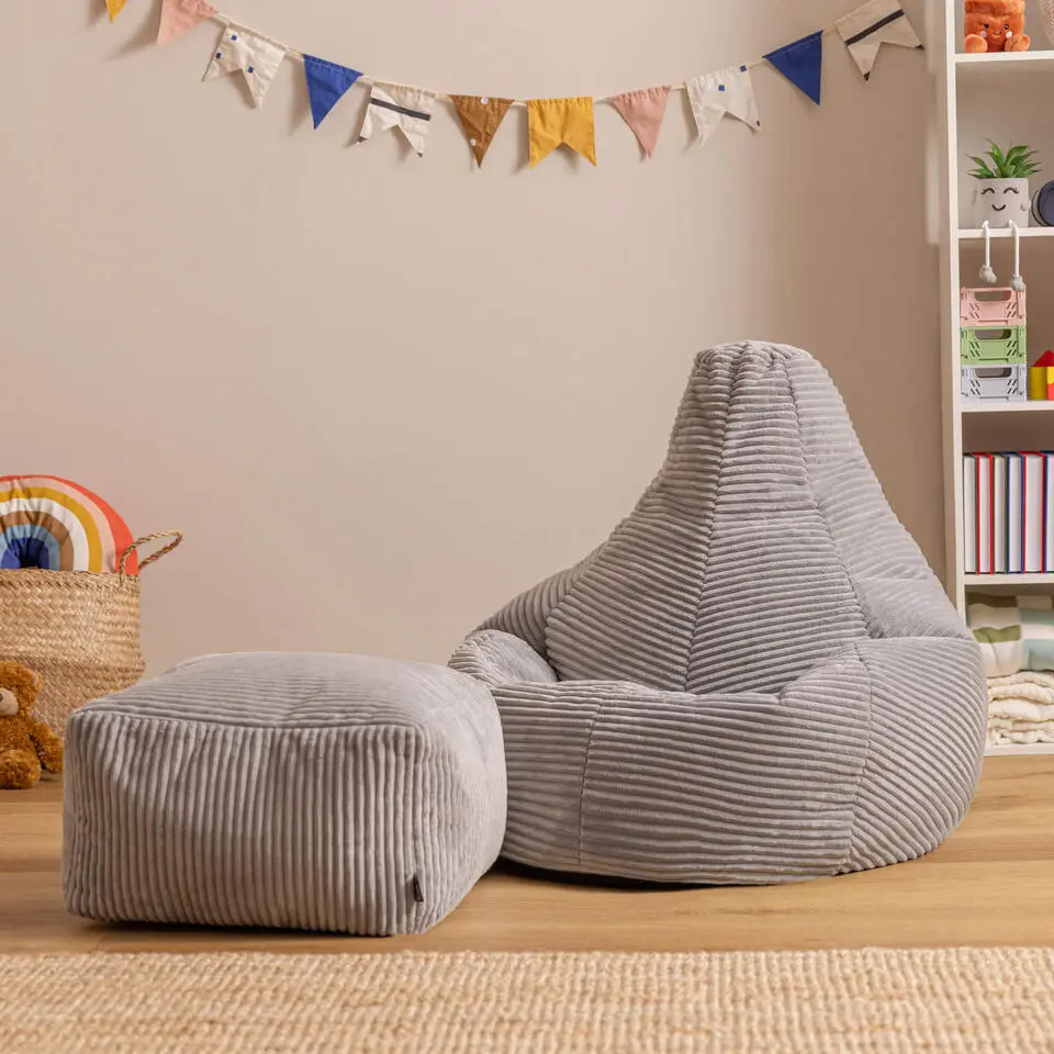 icon - Dalton Kinderzitzak Stoel met Poef - Ribfluweel - Grijs