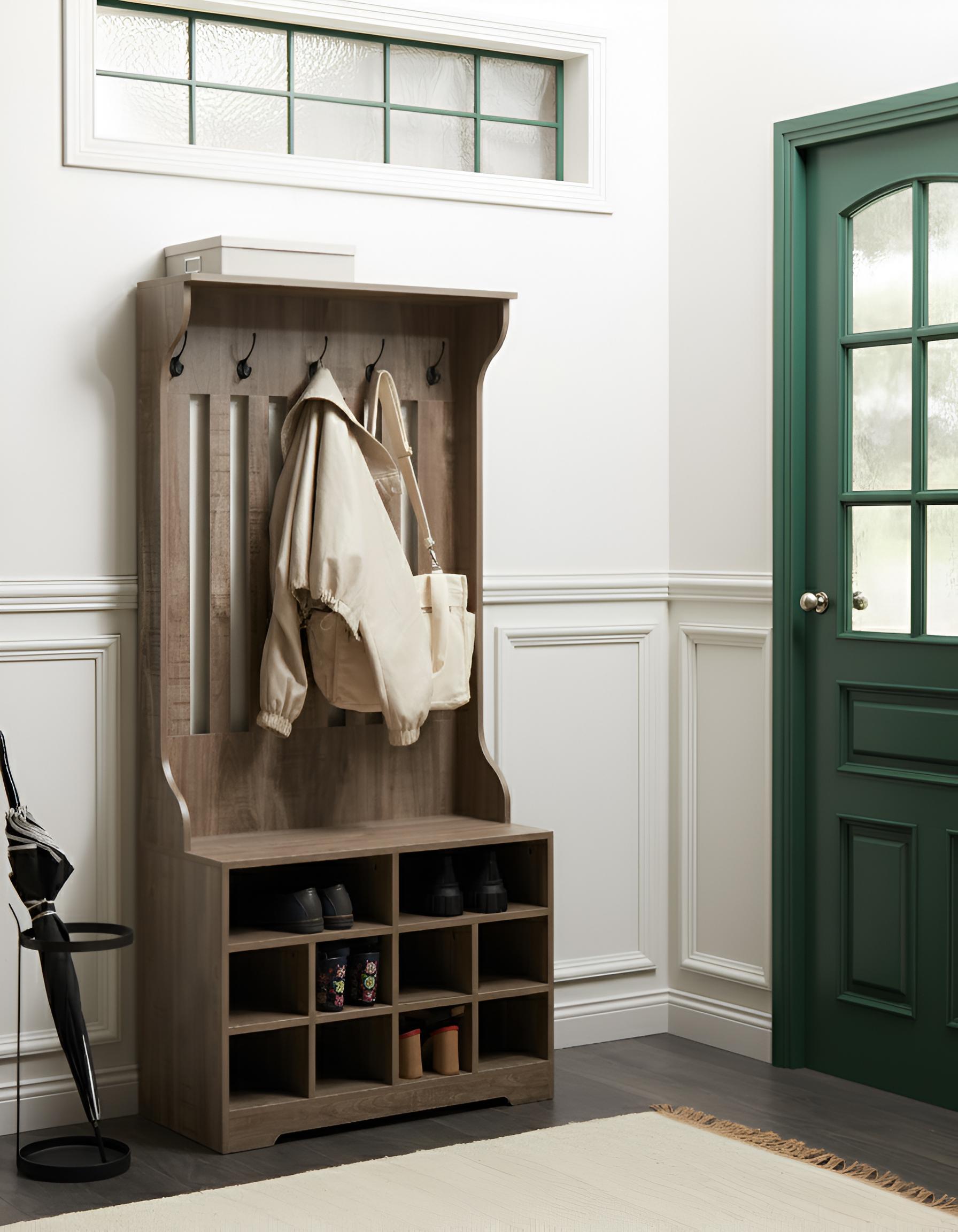 Shoe Storage with Coat Rack DENILIQUIM Dark Brown