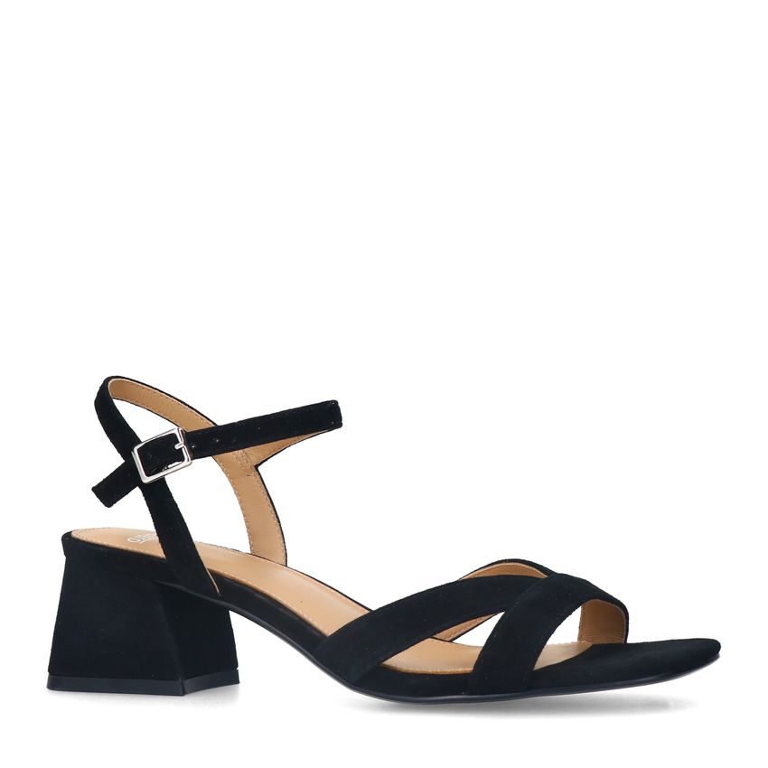 Manfield Zwarte suède sandalen met hak