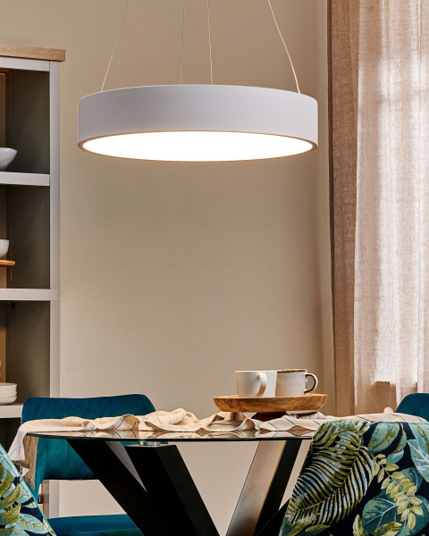 Lampa wisząca LED ring okrągła metalowa biała