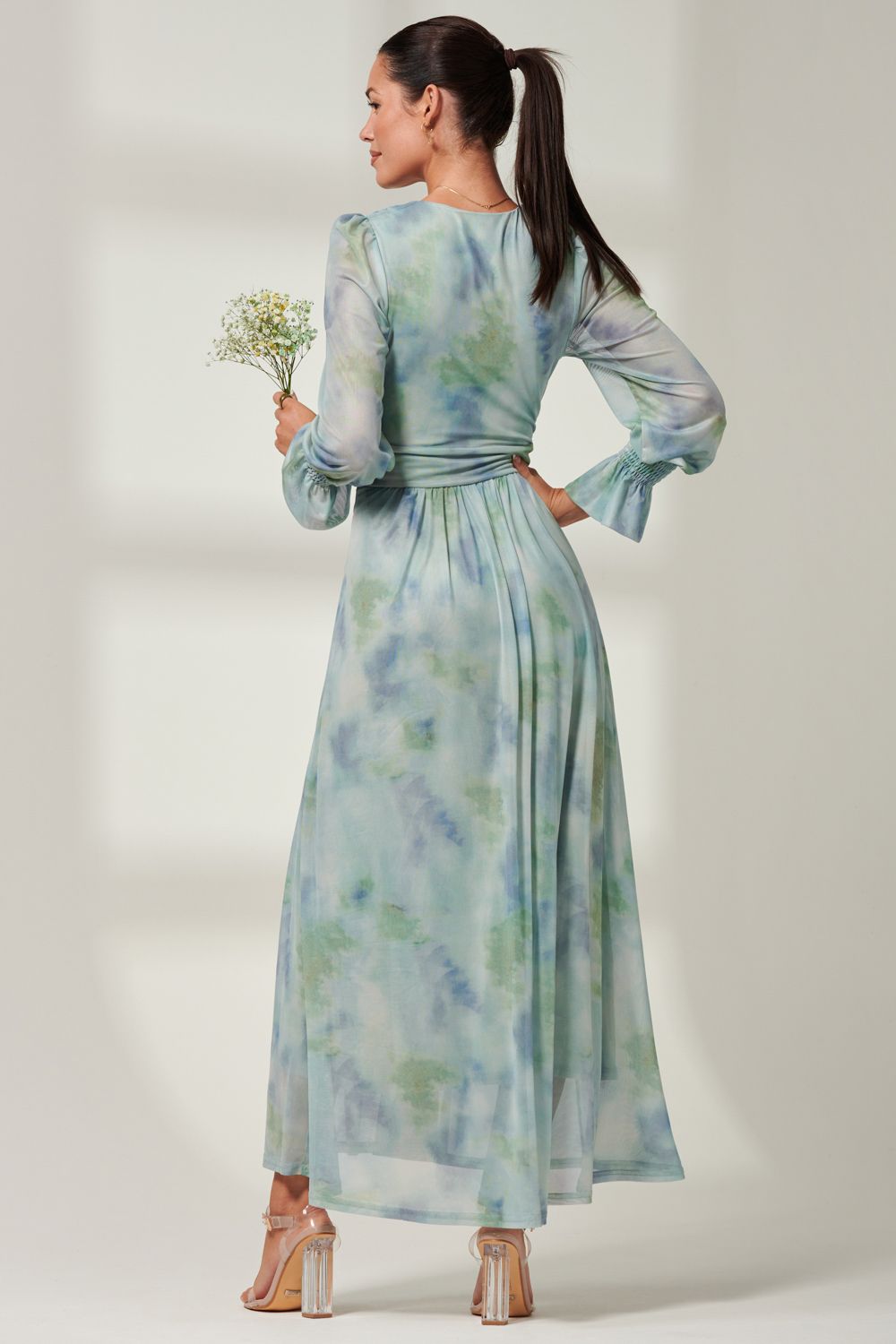 Jolie Moi Tie Dye Print Mesh Maxi Dress