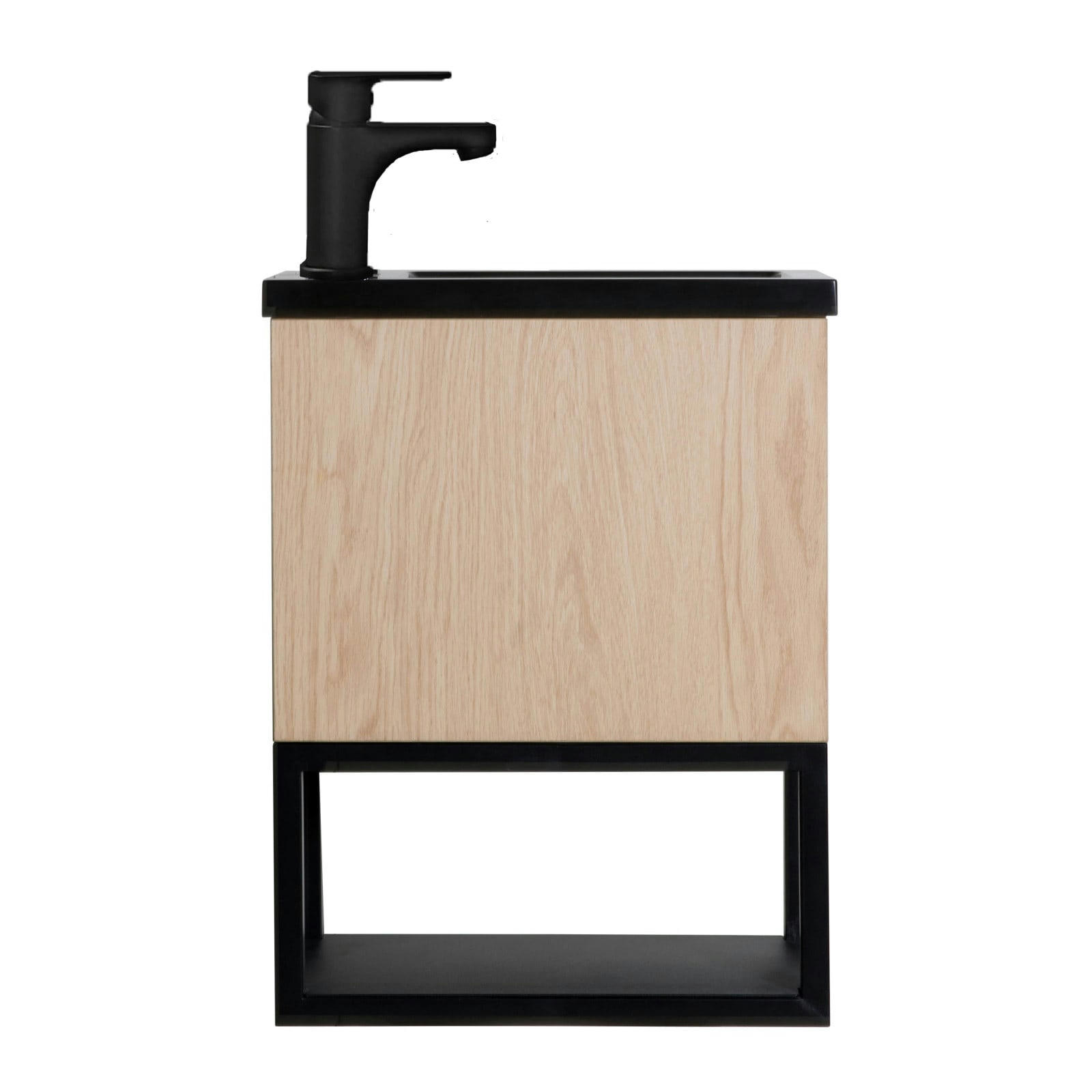 NOVA - Meuble lave-mains  décor chêne suspendu avec robinet noir
