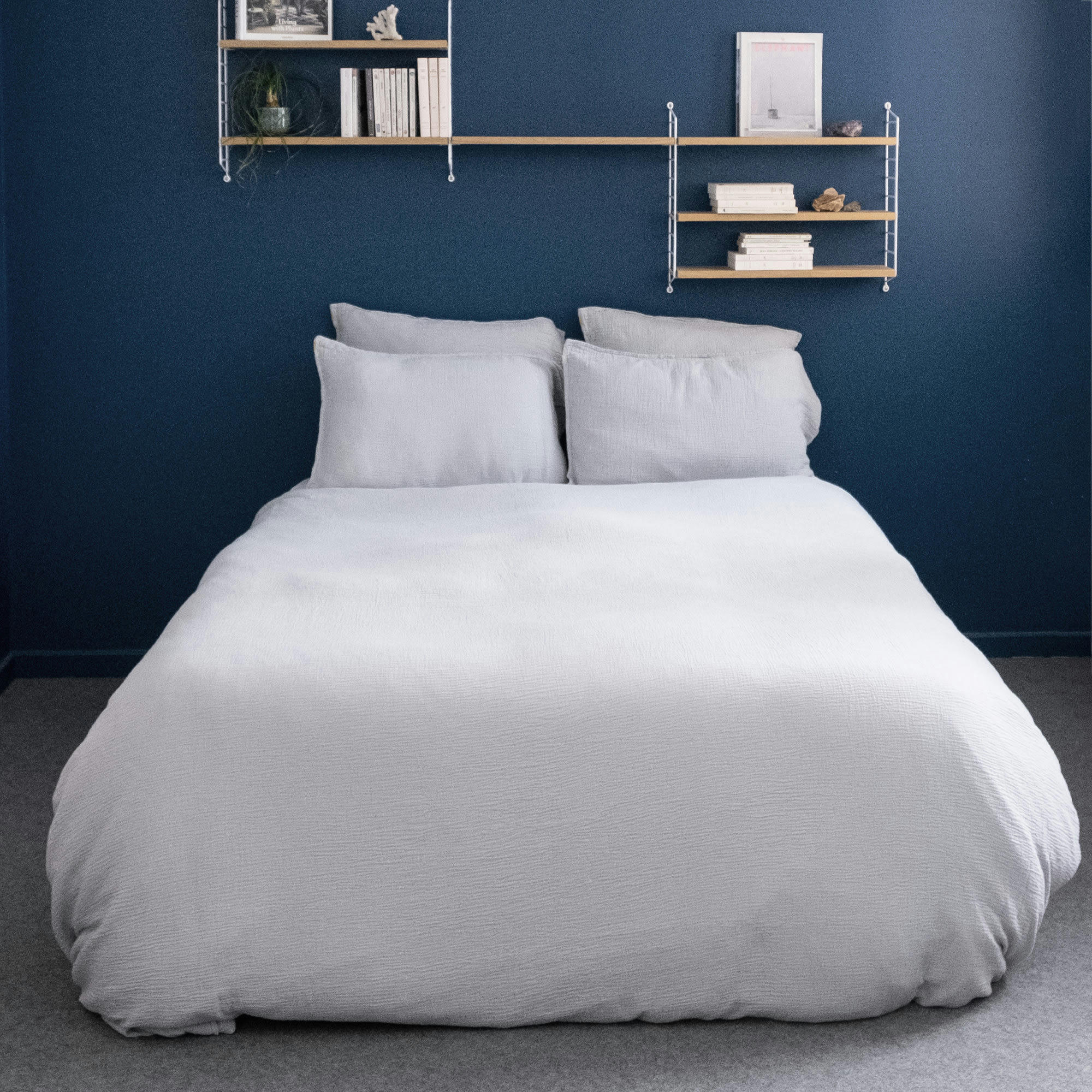 - Housse de couette en double gaze de coton bleu subtil 240x260 cm