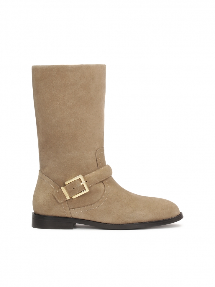 Suede boots with wide slip-on upper