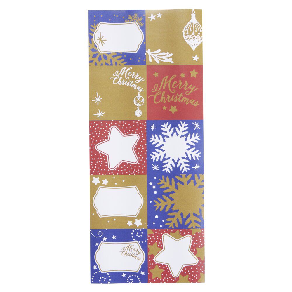 Papier cadeau No&euml;l rouleau x3 avec 20 étiquettes autocollantes fantasia