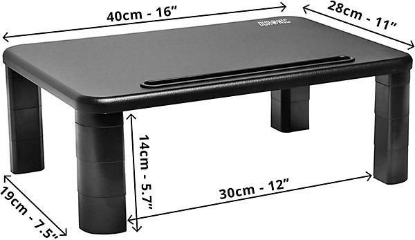 DM055 Rehausseur pour moniteur 40 x 28 cm Support d'écran Charge max 10 kg Hauteur ajustable de 4 à 16 cm Duronic
