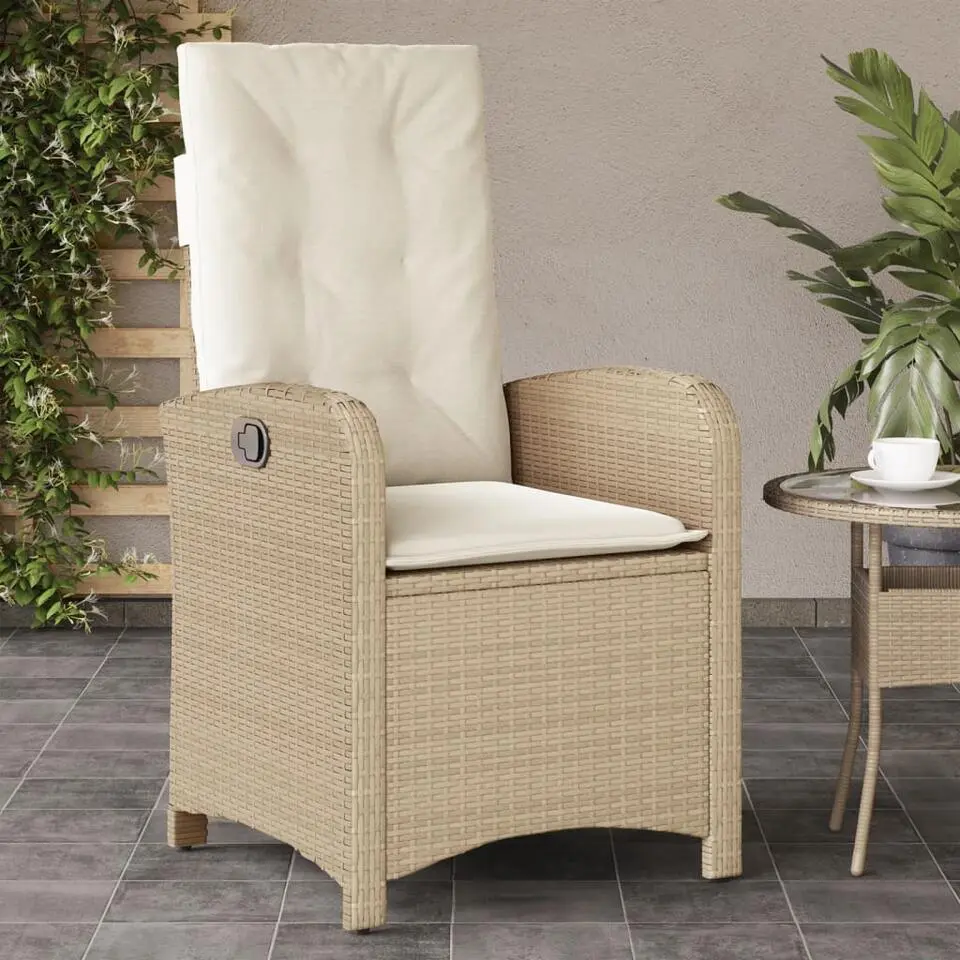 vidaXL - Tuinstoel verstelbaar met kussens - Beige - Poly rattan - 57x58.5x93 cm