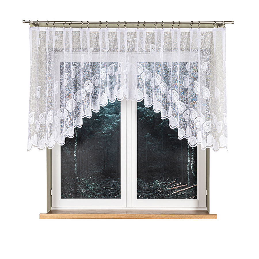 NORA - Firanka gotowa żakardowa z podcięciem na dole - 300x100 cm - biały