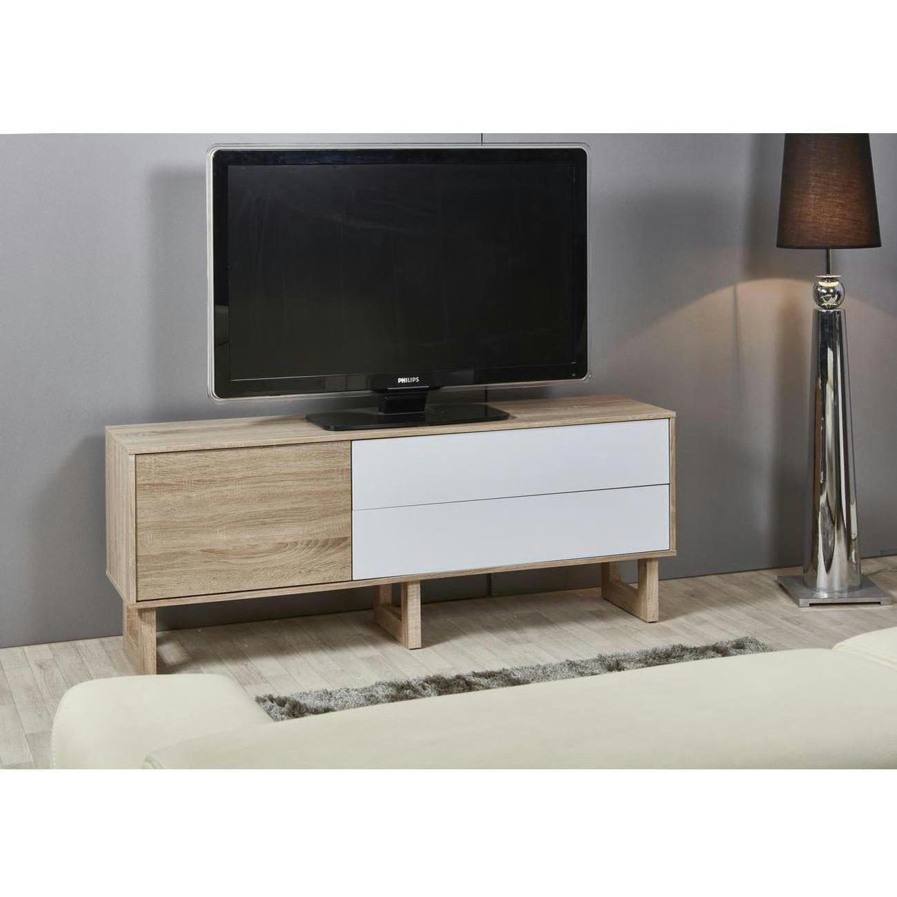 FLAM - Meuble TV bois beige et blanc